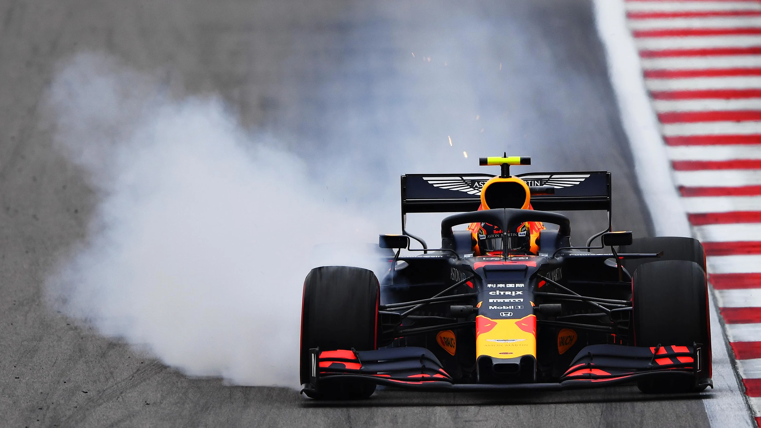 SOCHI, RUSSIA - SEPTEMBER 27: Alexander Albon of Thailand driving the (23) Aston Martin Red Bull