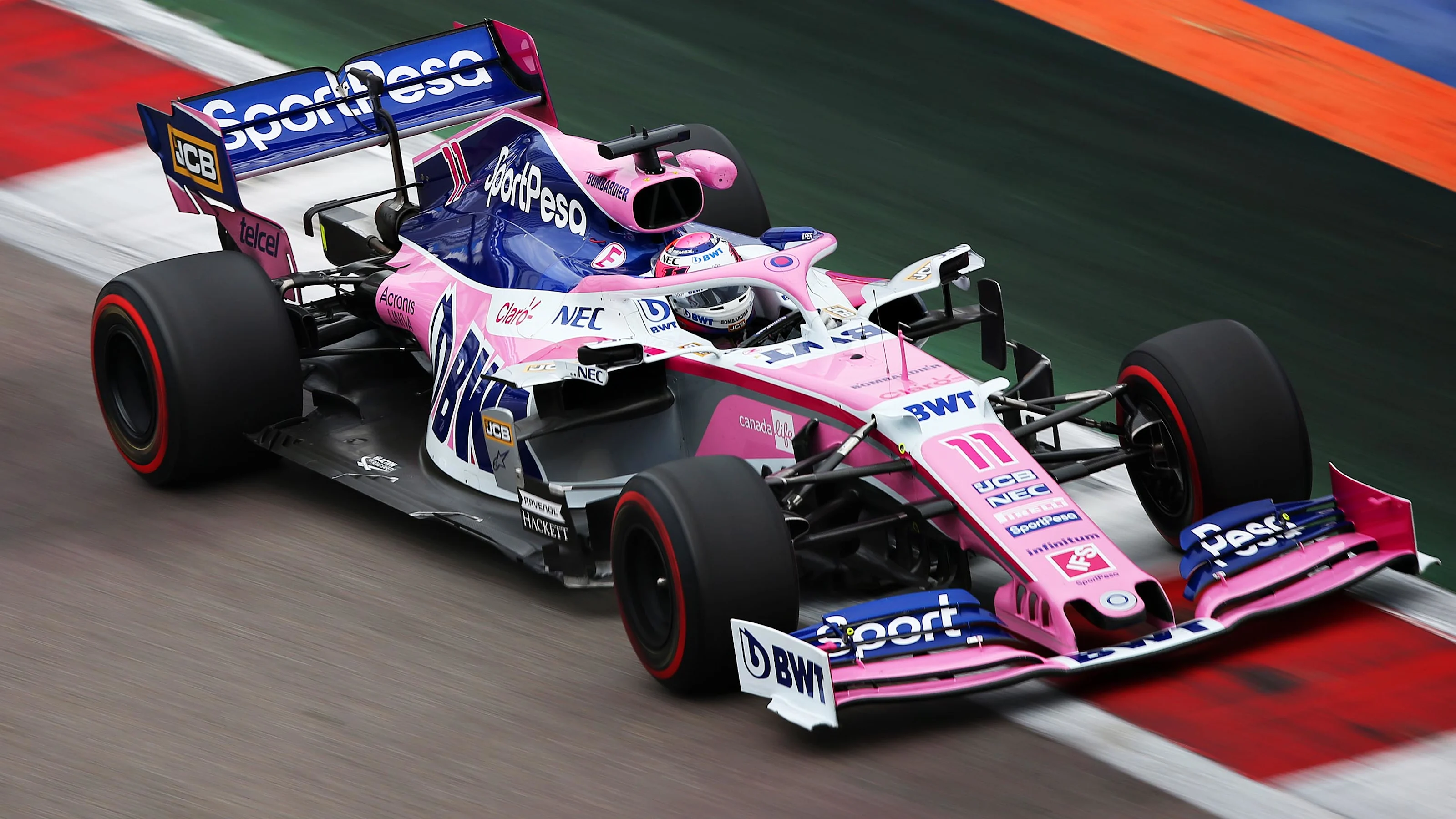SOCHI, RUSSIA - SEPTEMBER 27: Sergio Perez of Mexico driving the (11) Racing Point RP19 Mercedes on