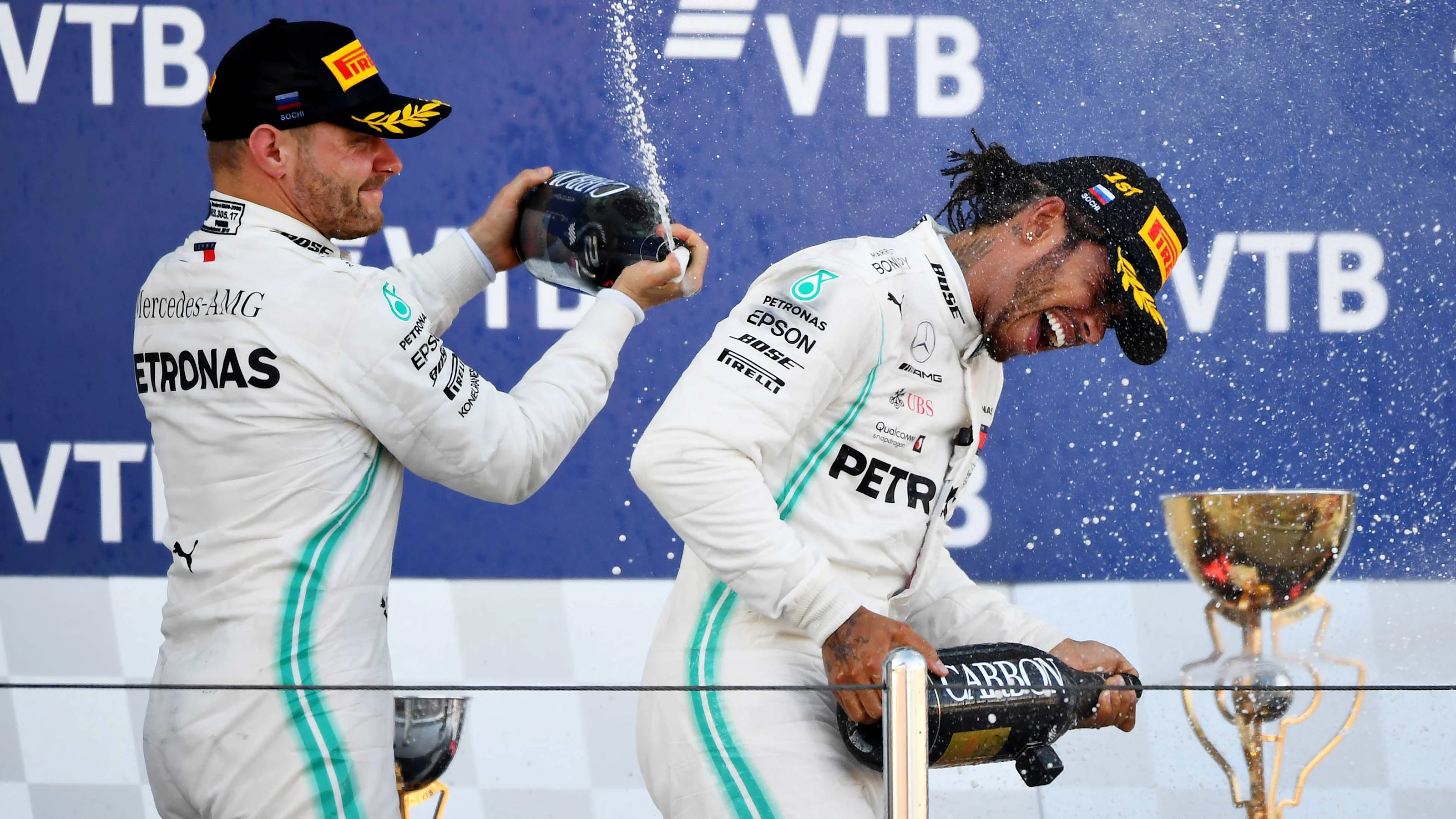 SOCHI, RUSSIA - SEPTEMBER 29: Race winner Lewis Hamilton of Great Britain and Mercedes GP and