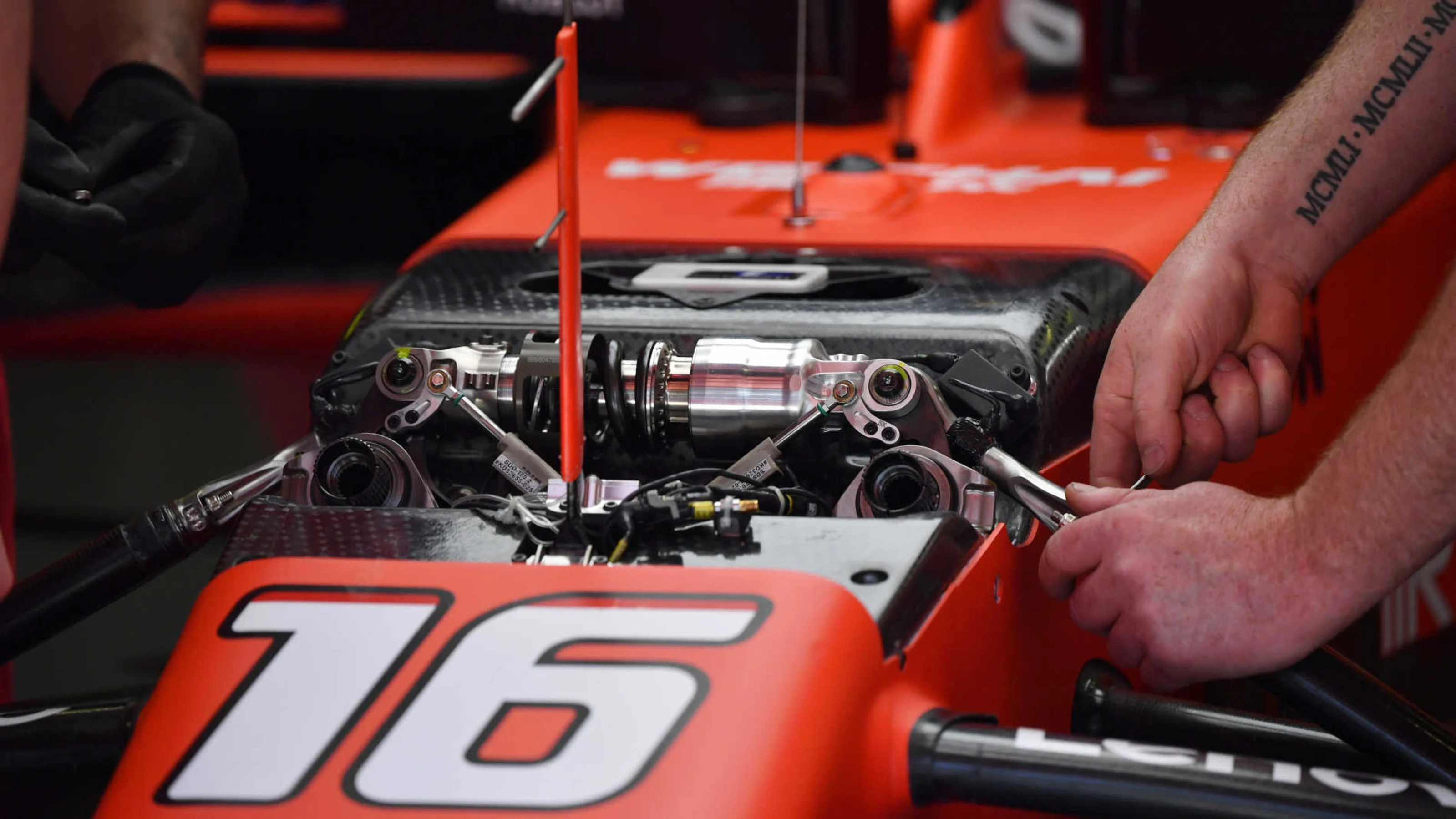 CIRCUIT DE BARCELONA-CATALUNYA, SPAIN - MAY 10: The nose of the car of Charles Leclerc, Ferrari