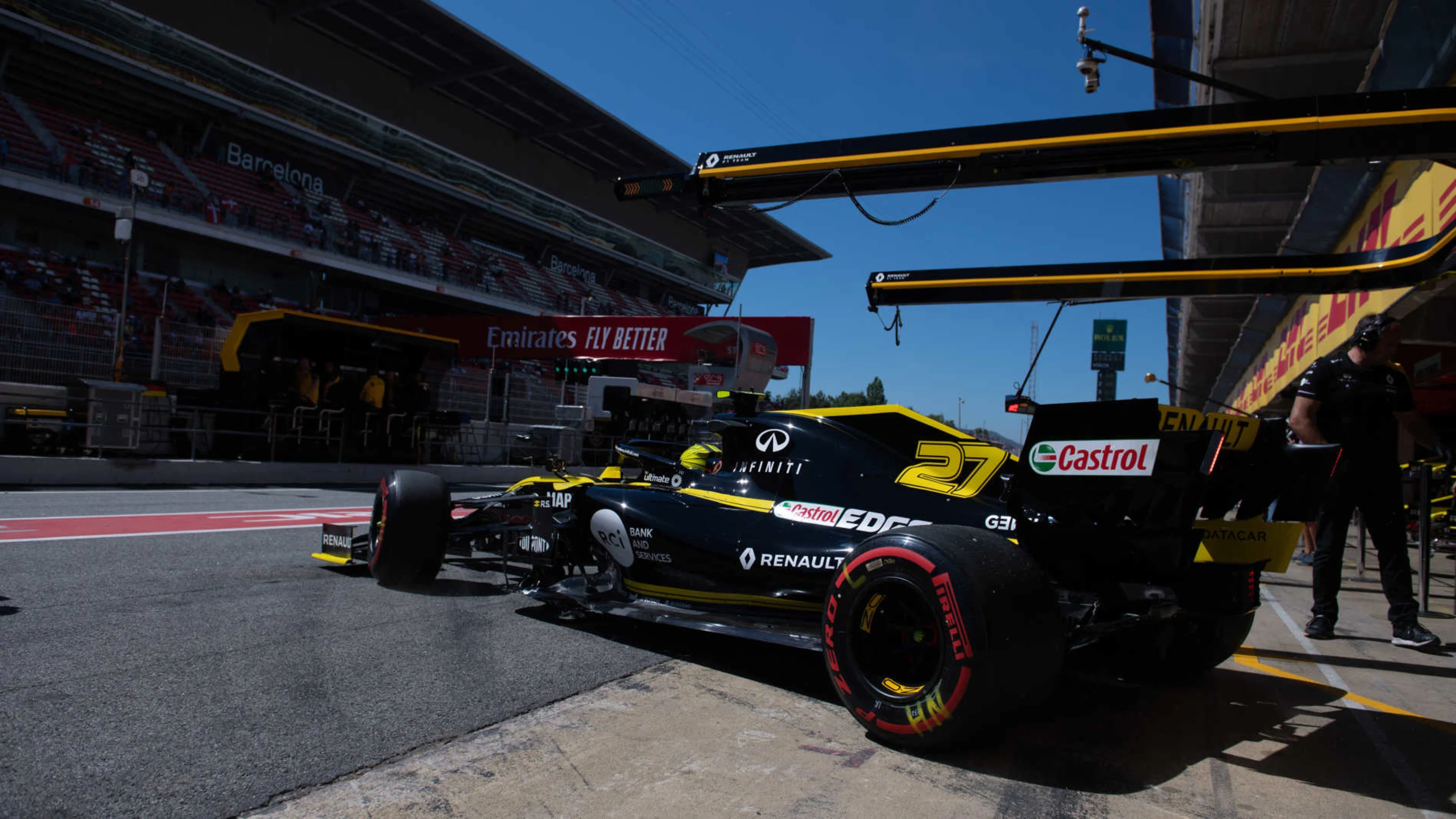 CIRCUIT DE BARCELONA-CATALUNYA, SPAIN - MAY 10: Nico Hulkenberg, Renault R.S. 19, leaves the garage