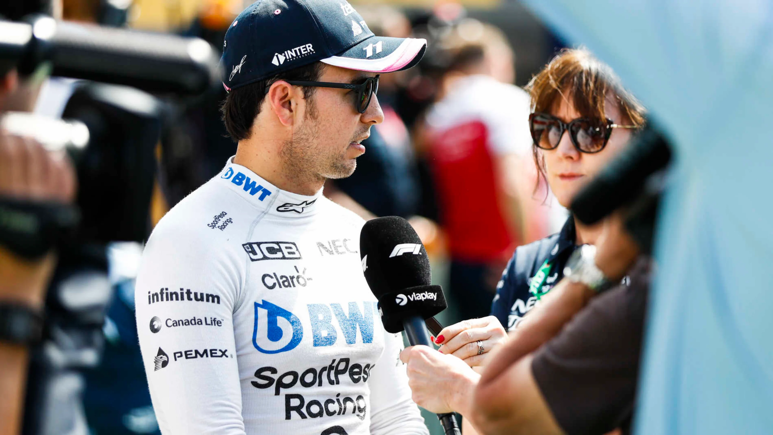 CIRCUIT DE BARCELONA-CATALUNYA, SPAIN - MAY 11: Sergio Perez, Racing Point, is interviewed after