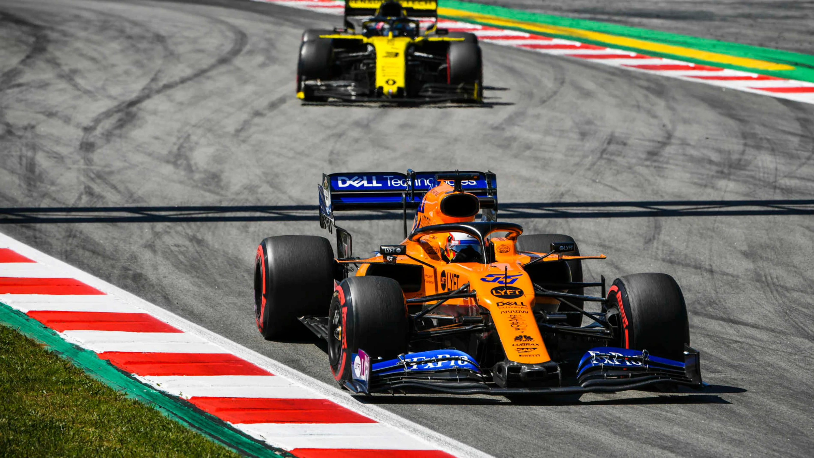 CIRCUIT DE BARCELONA-CATALUNYA, SPAIN - MAY 12: Carlos Sainz Jr., McLaren MCL34, leads Daniel