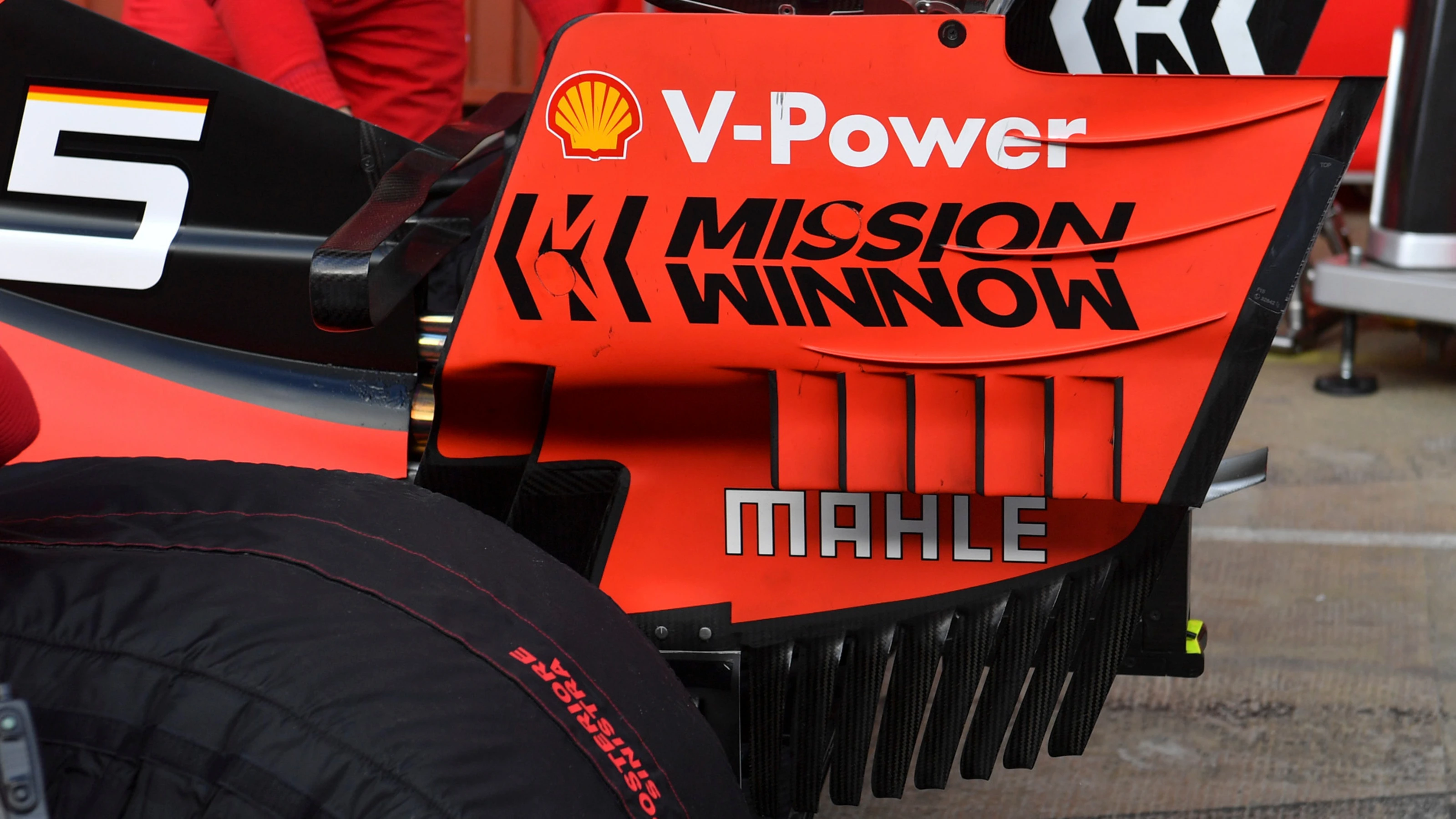 CIRCUIT DE BARCELONA-CATALUNYA, SPAIN - FEBRUARY 18: Ferrari SF90 rear wing detail during the