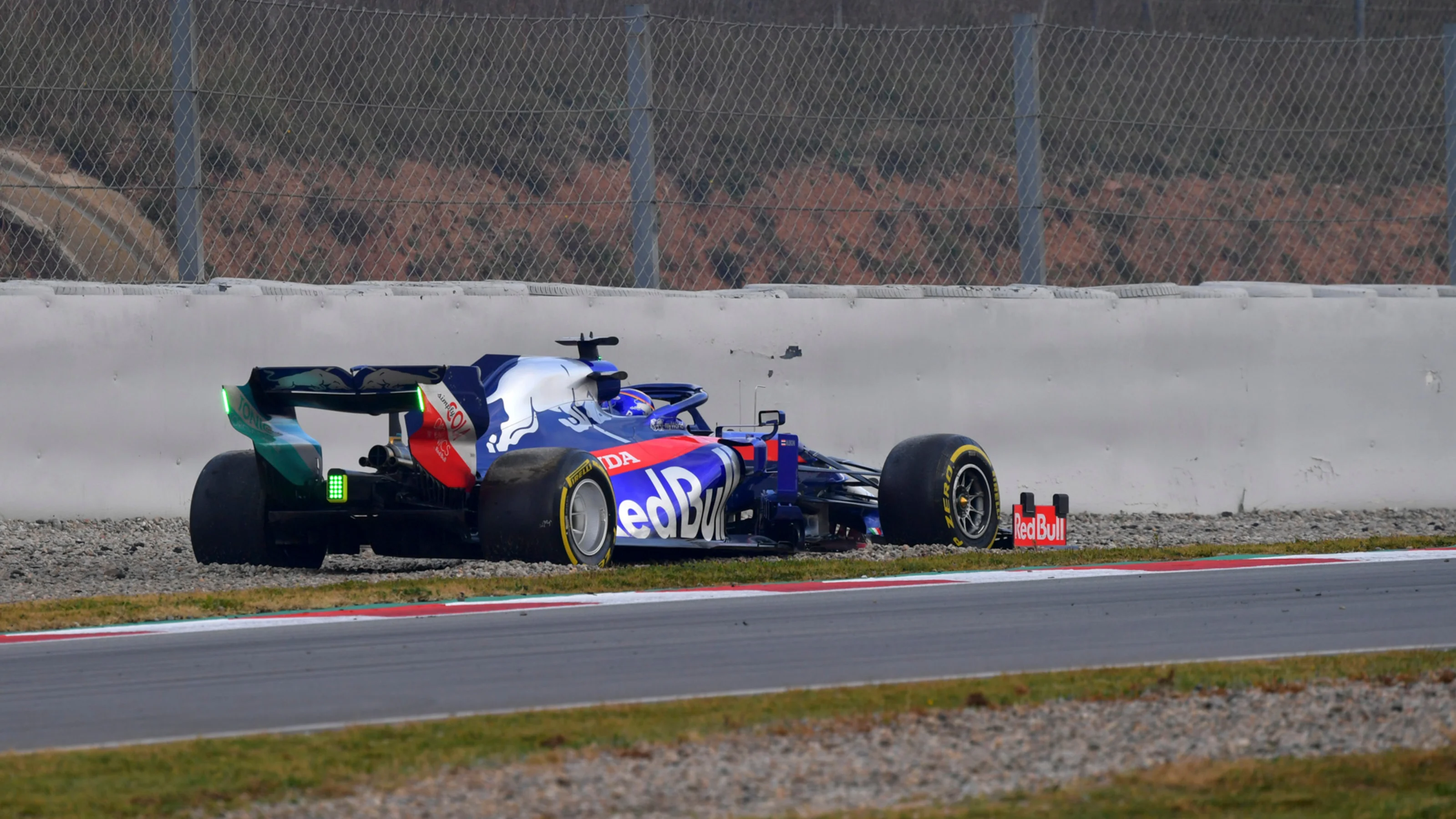 CIRCUIT DE BARCELONA-CATALUNYA, SPAIN - FEBRUARY 19: Alex Albon, Scuderia Toro Rosso STR14 stops on