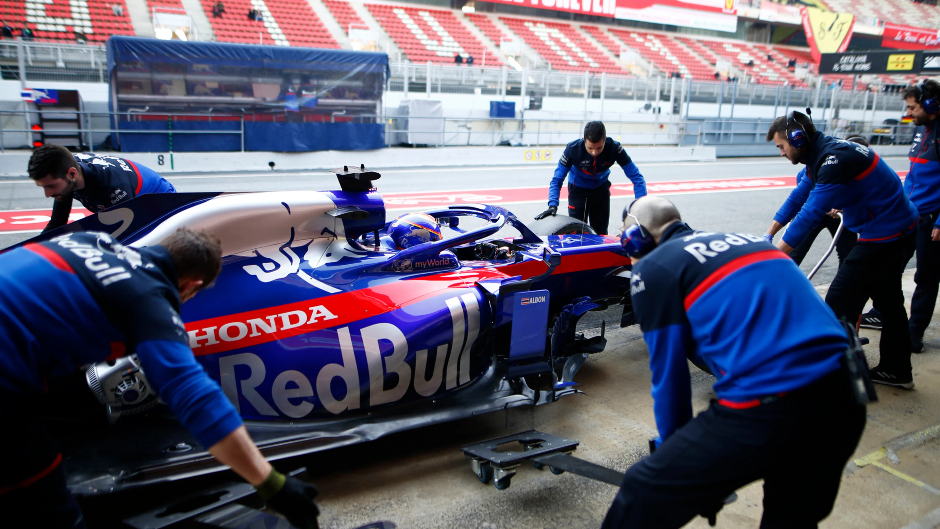CIRCUIT DE BARCELONA-CATALUNYA, SPAIN - FEBRUARY 28: Alex Albon, Scuderia Toro Rosso STR14 during