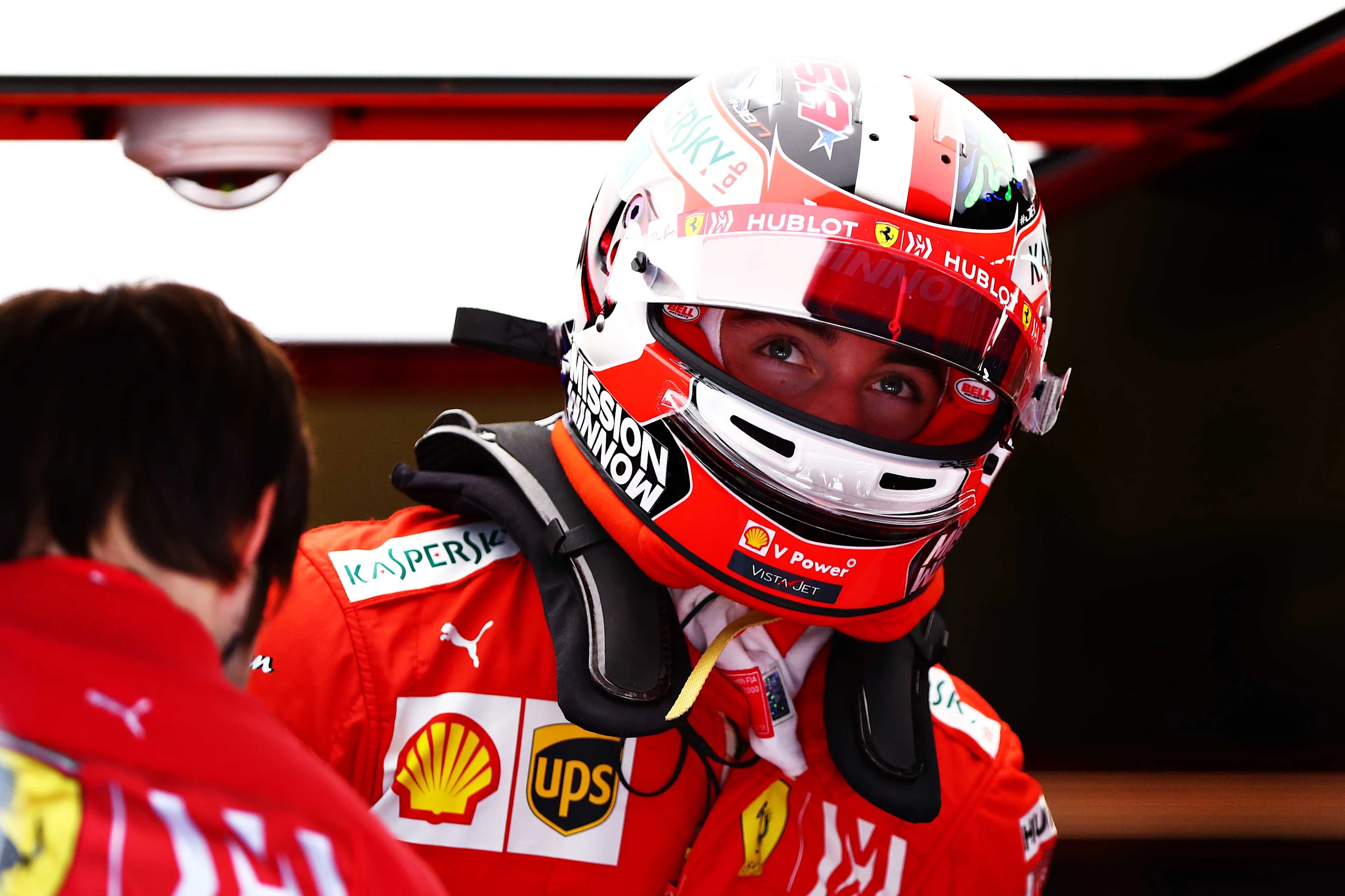 AUSTIN, TEXAS - NOVEMBER 02: Charles Leclerc of Monaco and Ferrari prepares to drive in the garage