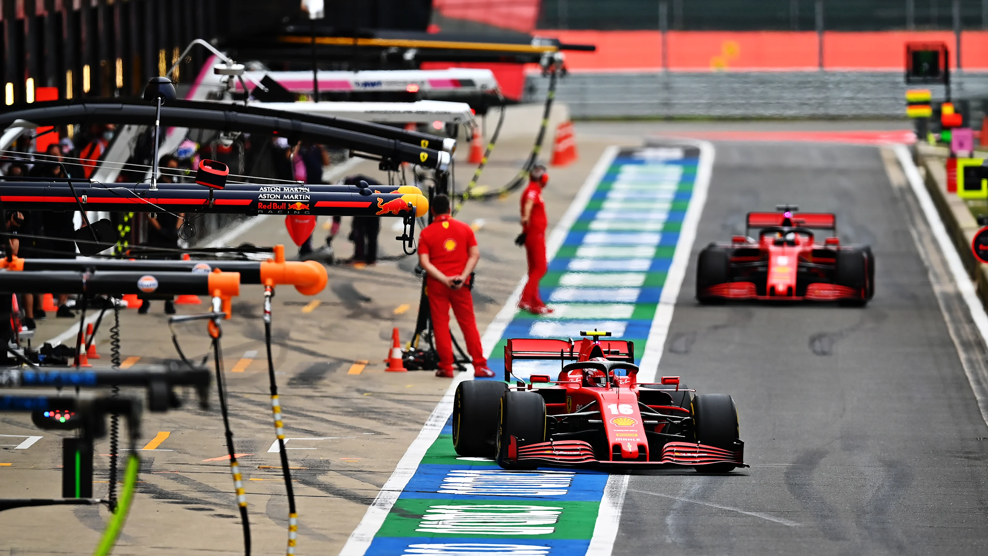 NORTHAMPTON, ENGLAND - AUGUST 07: Charles Leclerc of Monaco driving the (16) Scuderia Ferrari