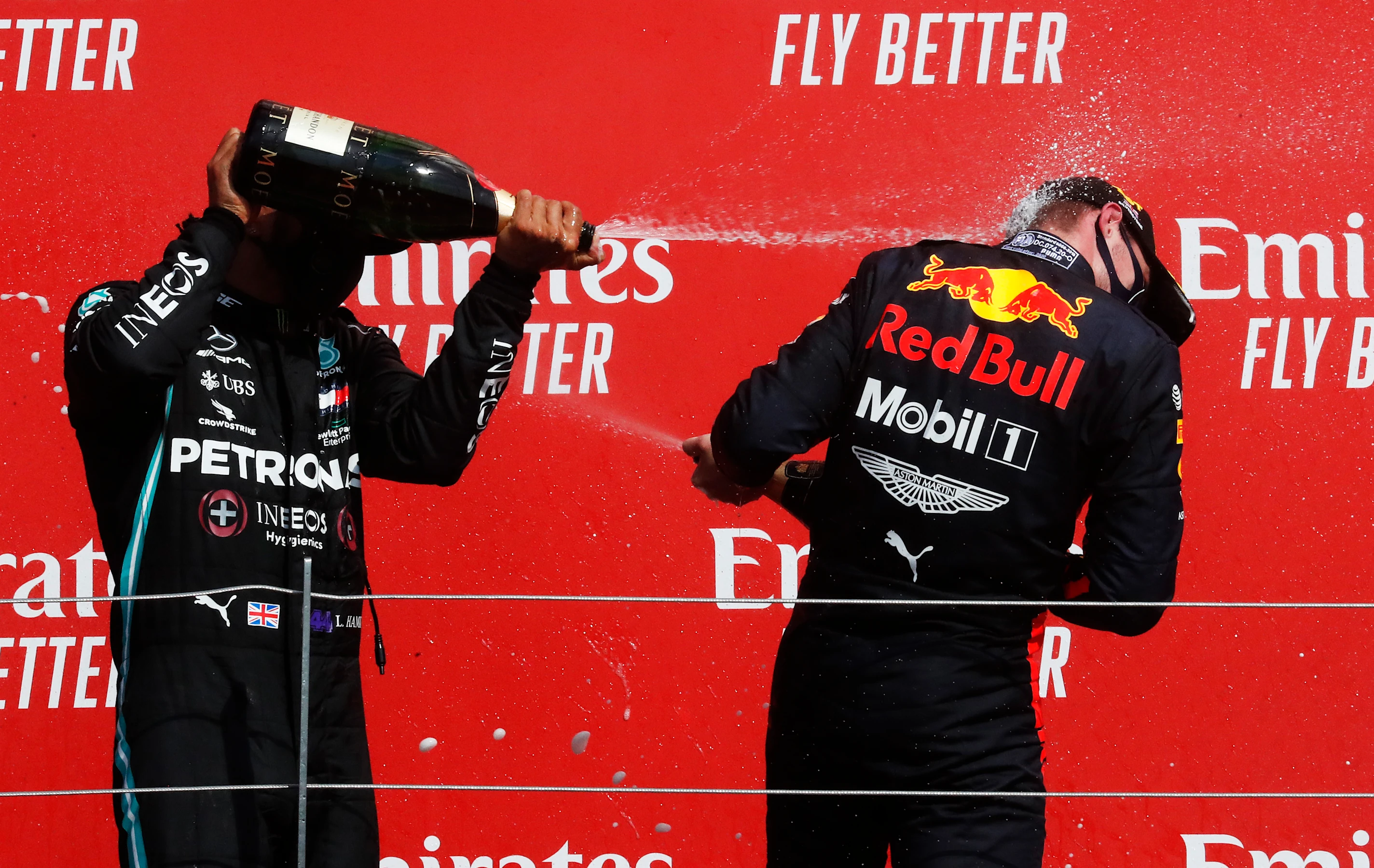 NORTHAMPTON, ENGLAND - AUGUST 09: Race winner Max Verstappen of Netherlands and Red Bull Racing and