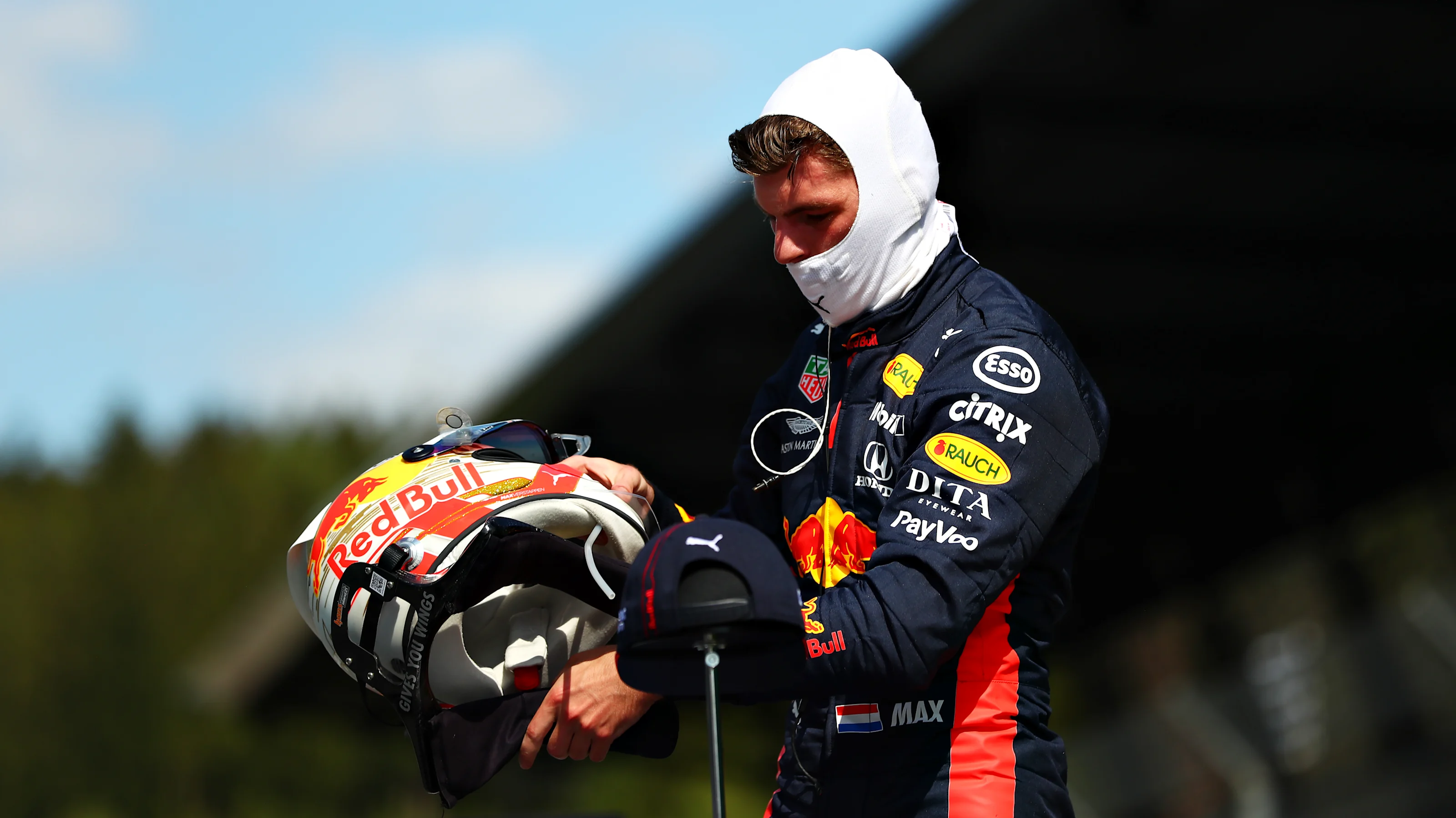 SPIELBERG, AUSTRIA - JULY 04: Third place qualifier Max Verstappen of Netherlands and Red Bull