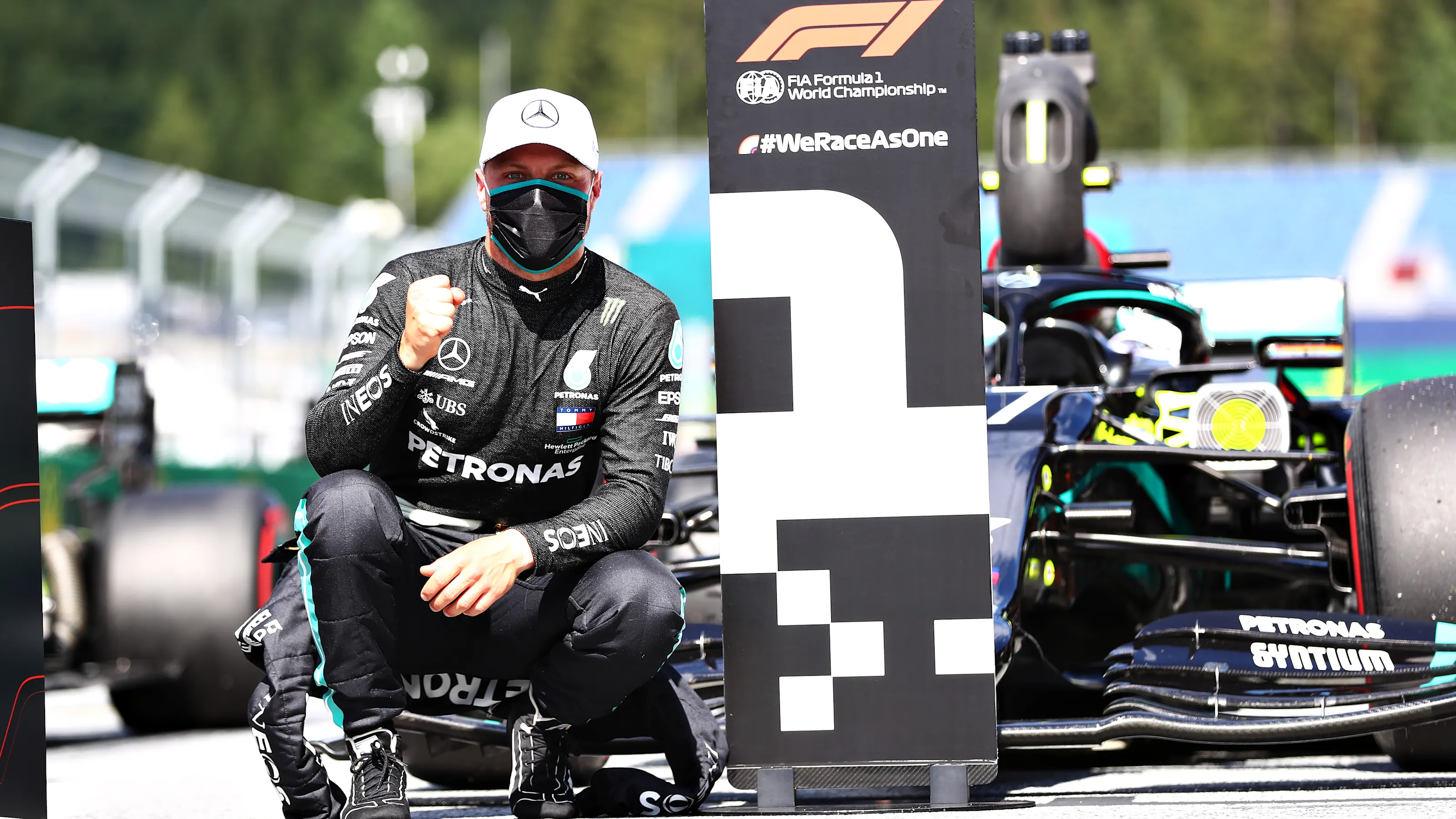 SPIELBERG, AUSTRIA - JULY 04: Pole position qualifier Valtteri Bottas of Finland and Mercedes GP