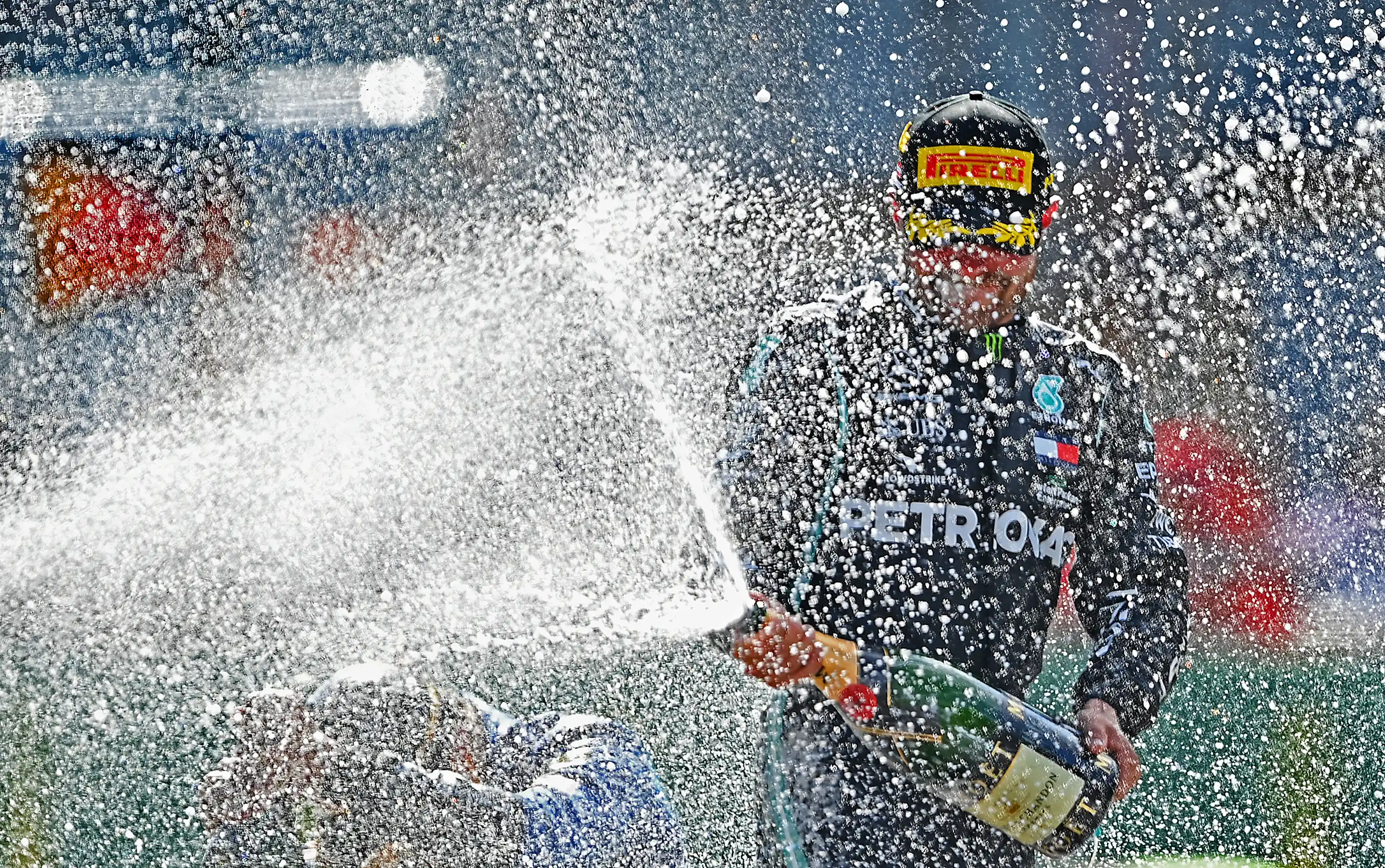 SPIELBERG, AUSTRIA - JULY 05:  Race winner Valtteri Bottas of Finland and Mercedes GP celebrates on