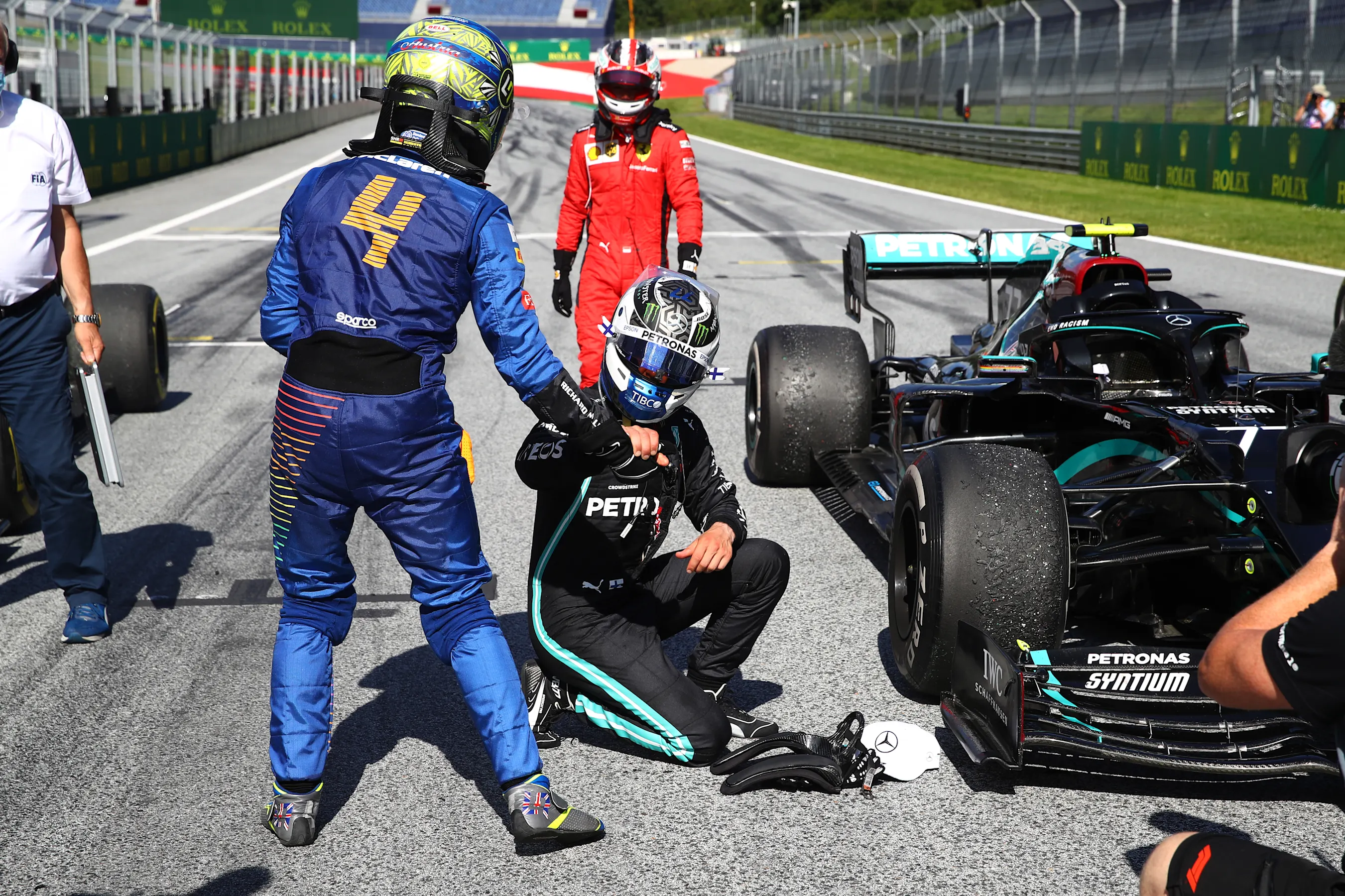 SPIELBERG, AUSTRIA - JULY 05: Race winner Valtteri Bottas of Finland driving the (77) Mercedes AMG