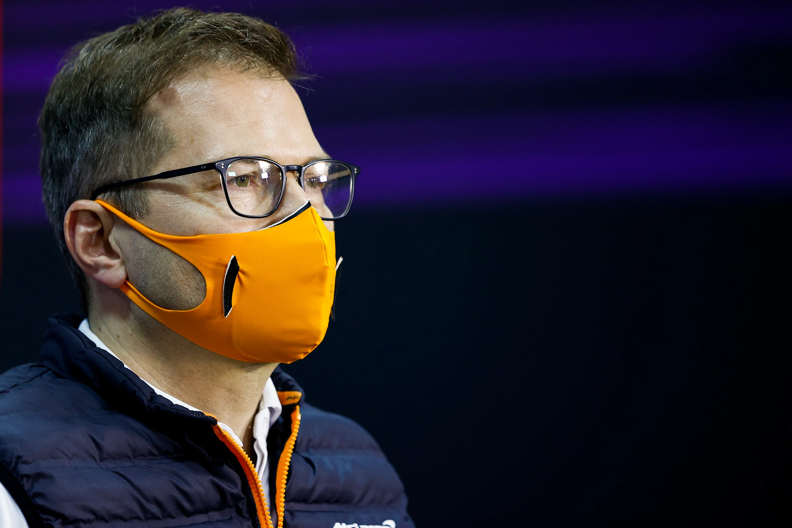 BAHRAIN, BAHRAIN - NOVEMBER 27: McLaren Team Principal Andreas Seidl talks in the Team Principals