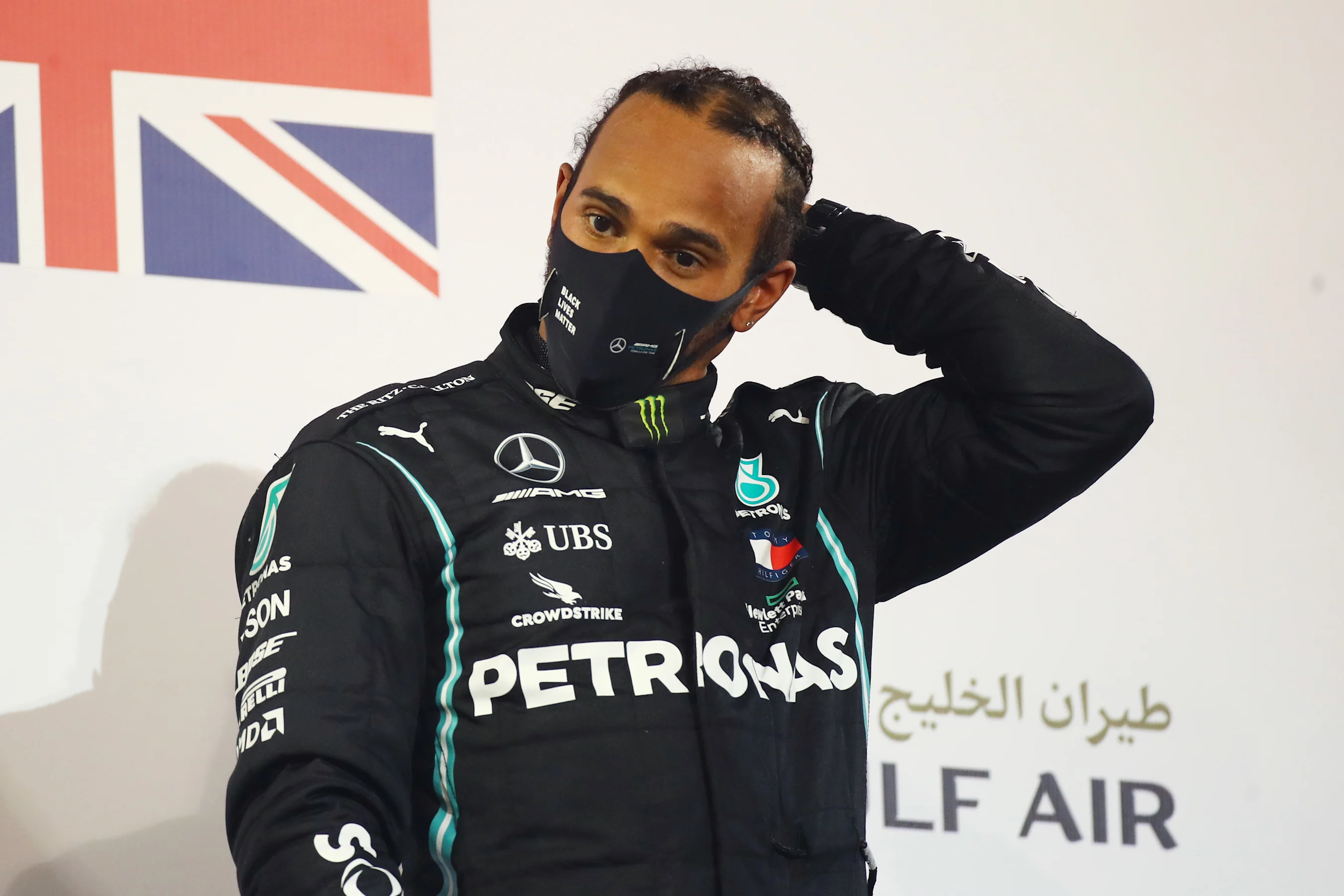 BAHRAIN, BAHRAIN - NOVEMBER 29: Race winner Lewis Hamilton of Great Britain and Mercedes GP