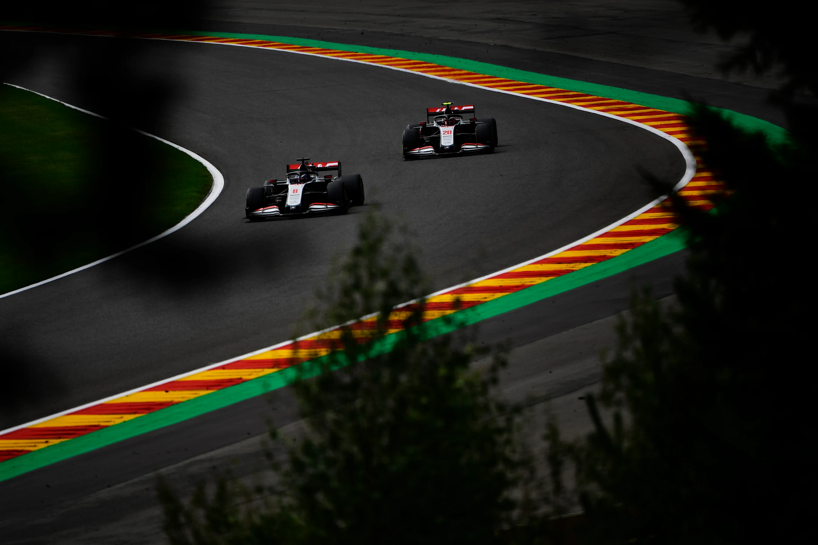 SPA, BELGIUM - AUGUST 29: Romain Grosjean of France driving the (8) Haas F1 Team VF-20 Ferrari