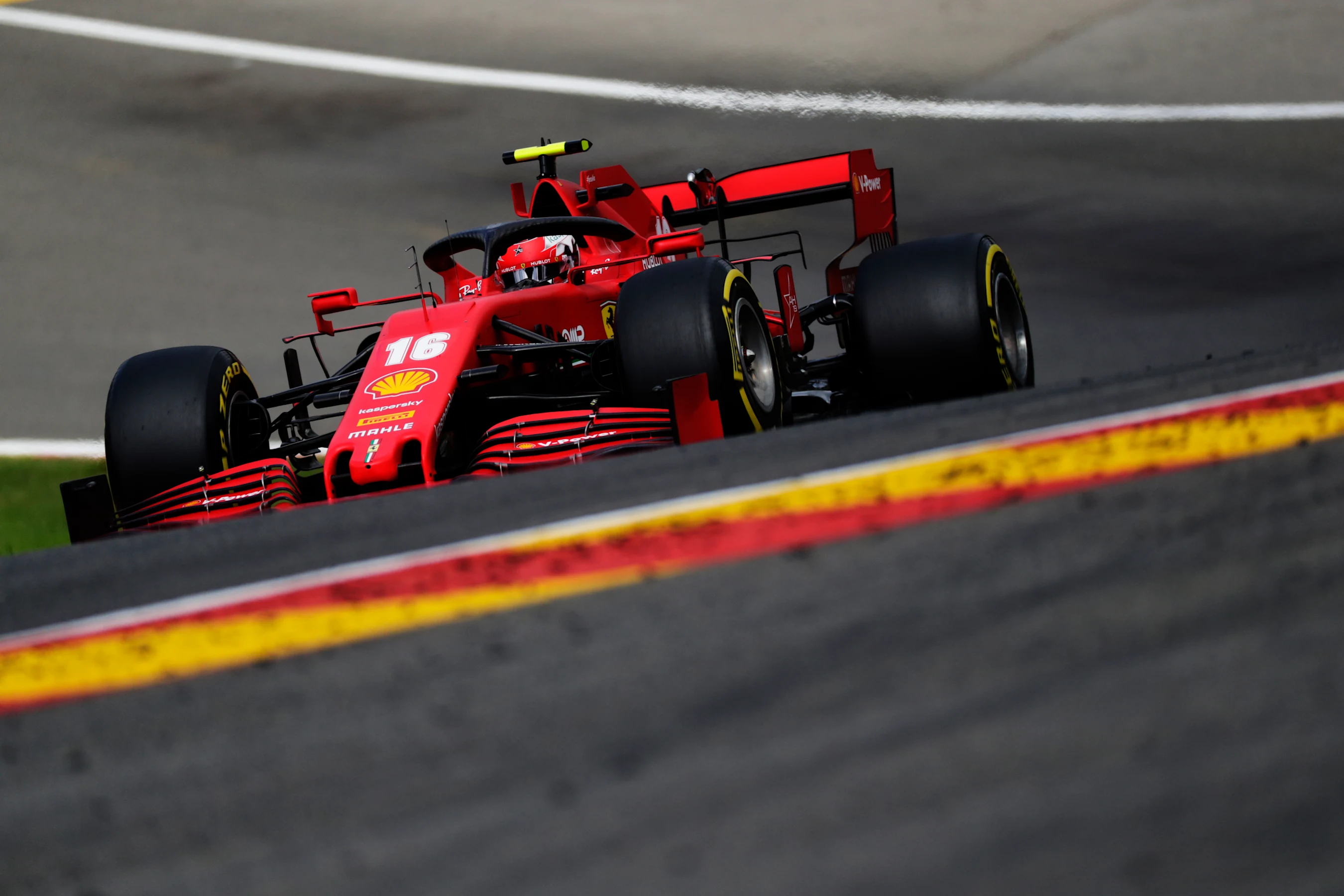 SPA, BELGIUM - AUGUST 29: Charles Leclerc of Monaco driving the (16) Scuderia Ferrari SF1000 drives