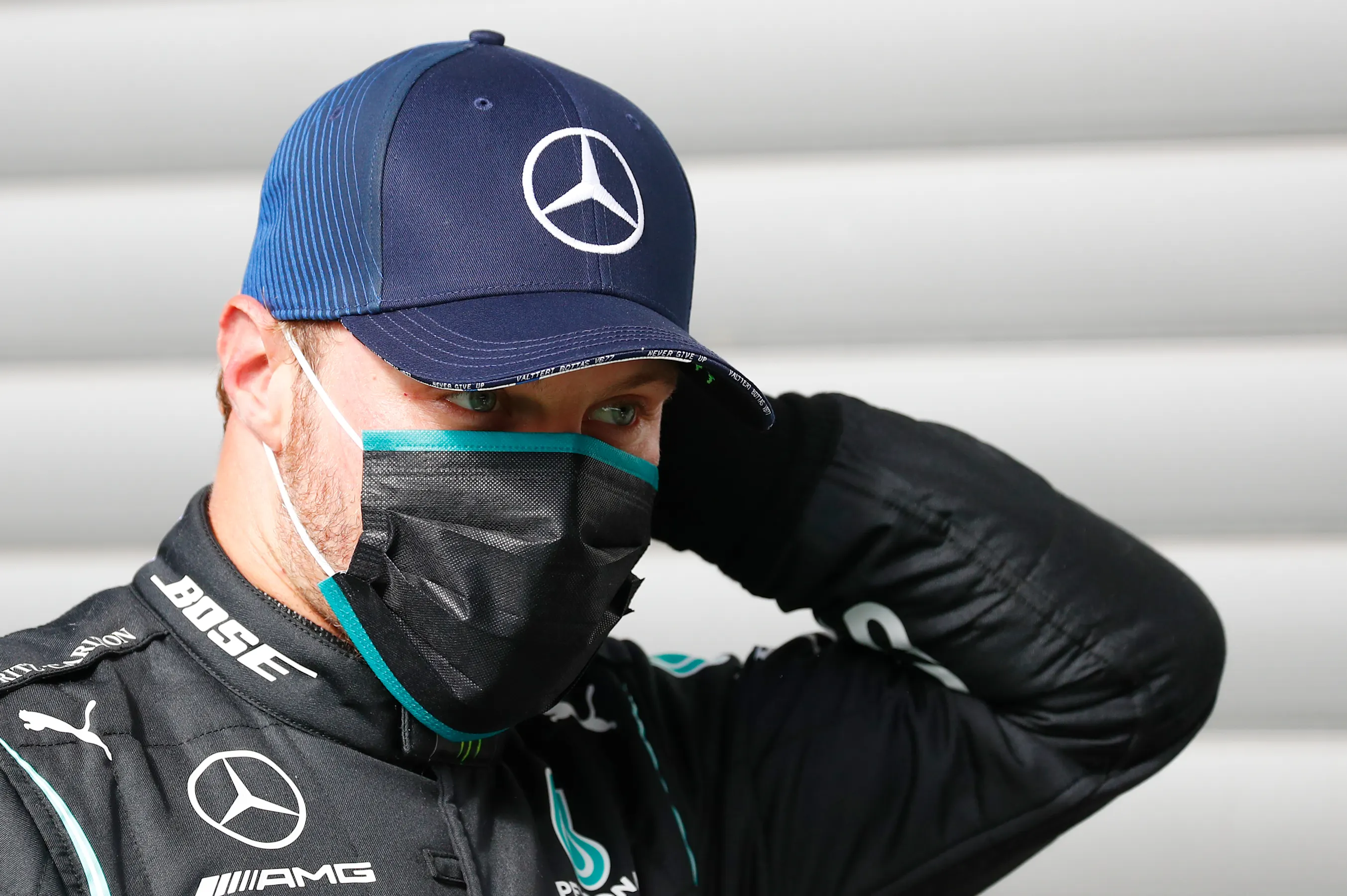 SPA, BELGIUM - AUGUST 29: Second place qualifier Valtteri Bottas of Finland and Mercedes GP looks