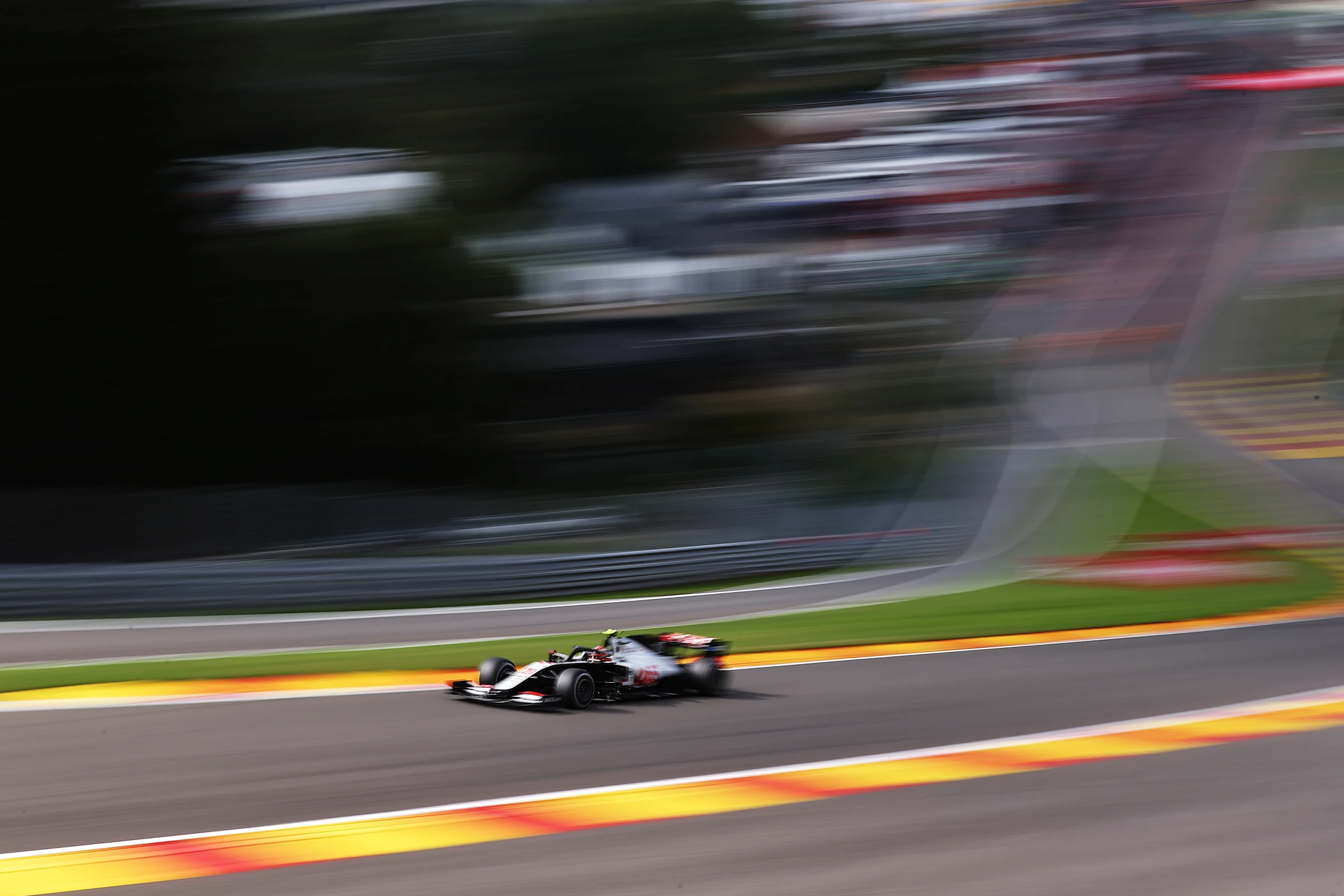 SPA, BELGIUM - AUGUST 30: Kevin Magnussen of Denmark driving the (20) Haas F1 Team VF-20 Ferrari on