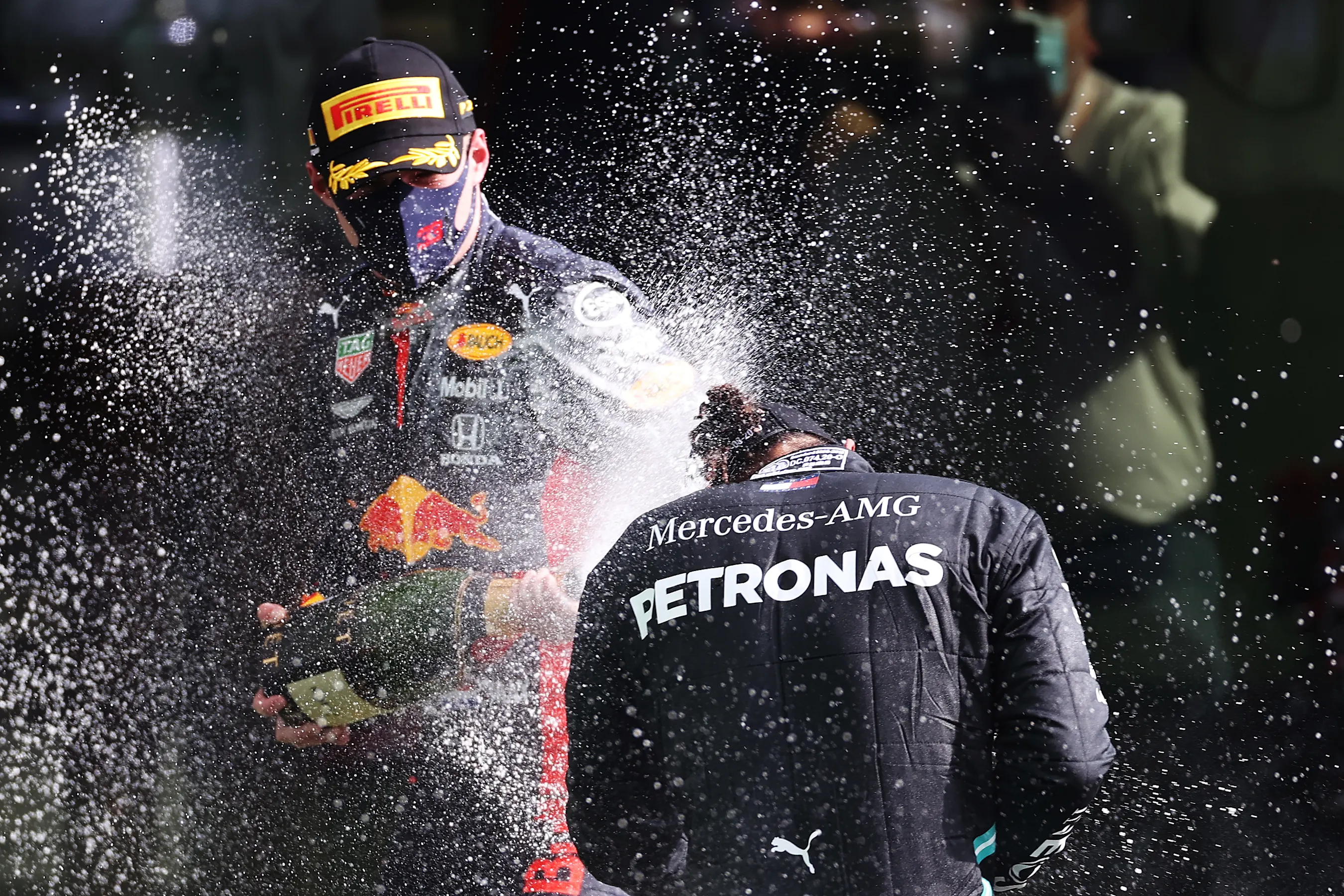 SPA, BELGIUM - AUGUST 30: Race winner Lewis Hamilton of Great Britain and Mercedes GP and Third