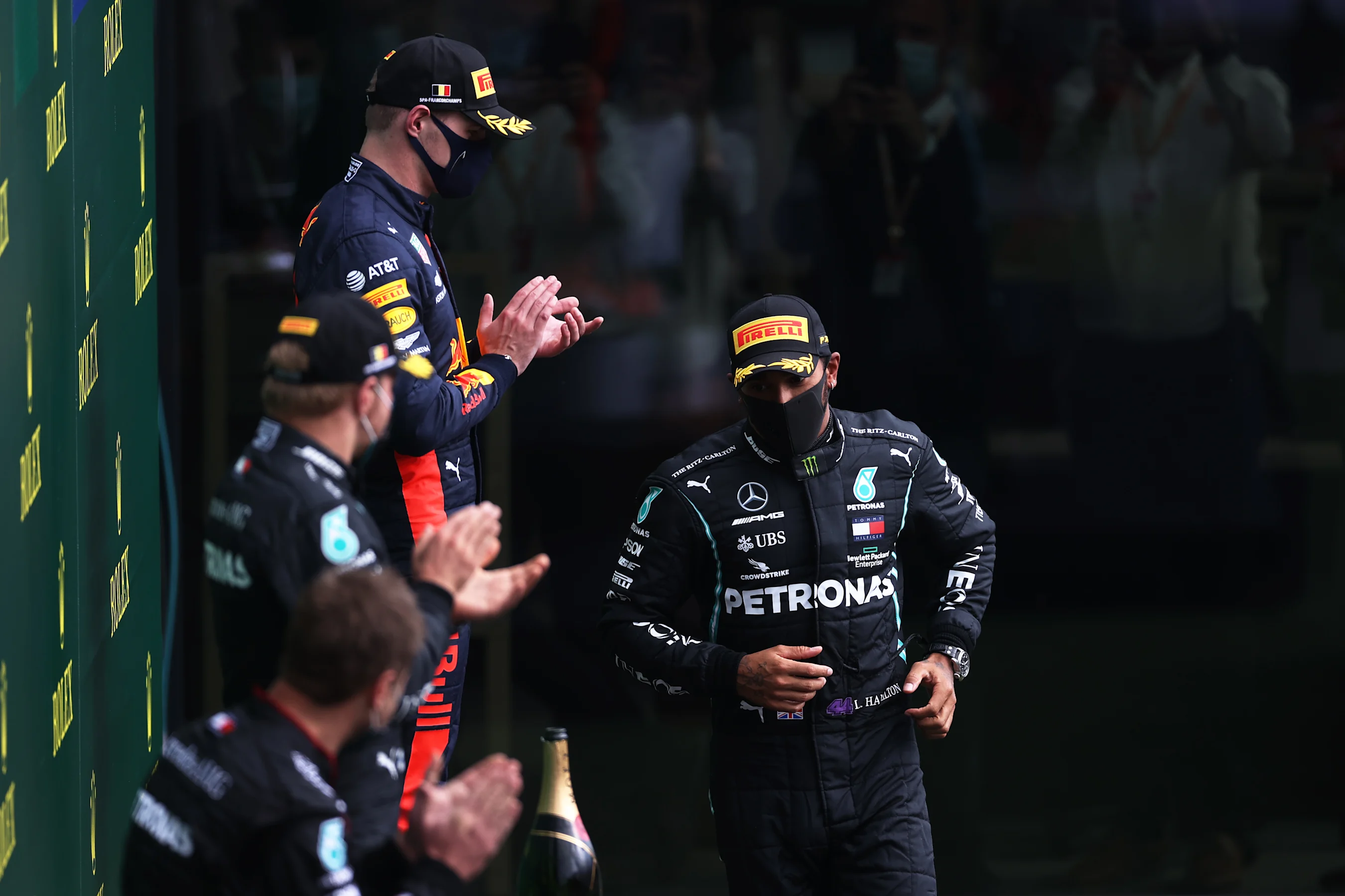 SPA, BELGIUM - AUGUST 30: Race winner Lewis Hamilton of Great Britain and Mercedes GP walks to the