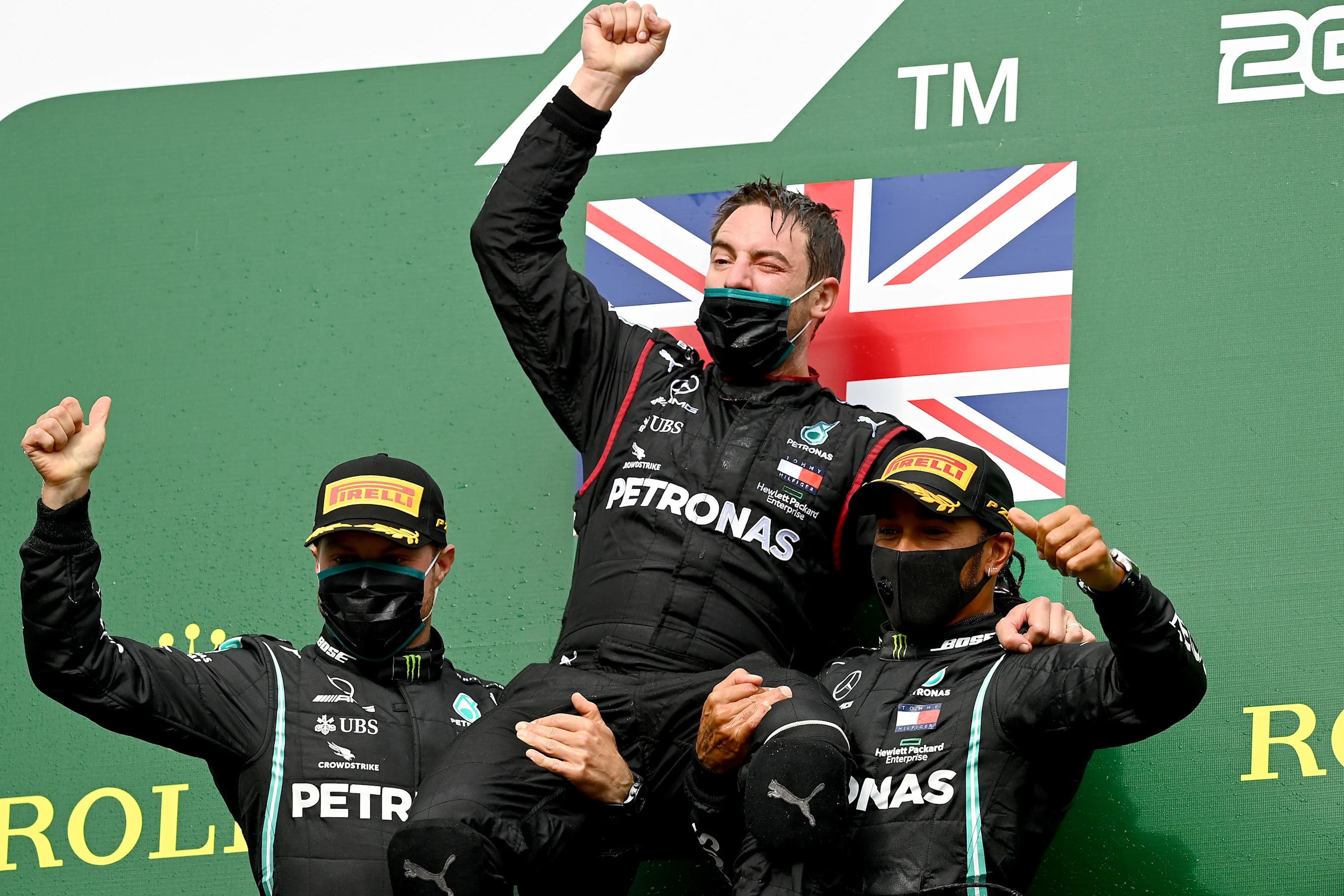 SPA, BELGIUM - AUGUST 30: Race winner Lewis Hamilton of Great Britain and Mercedes GP, second