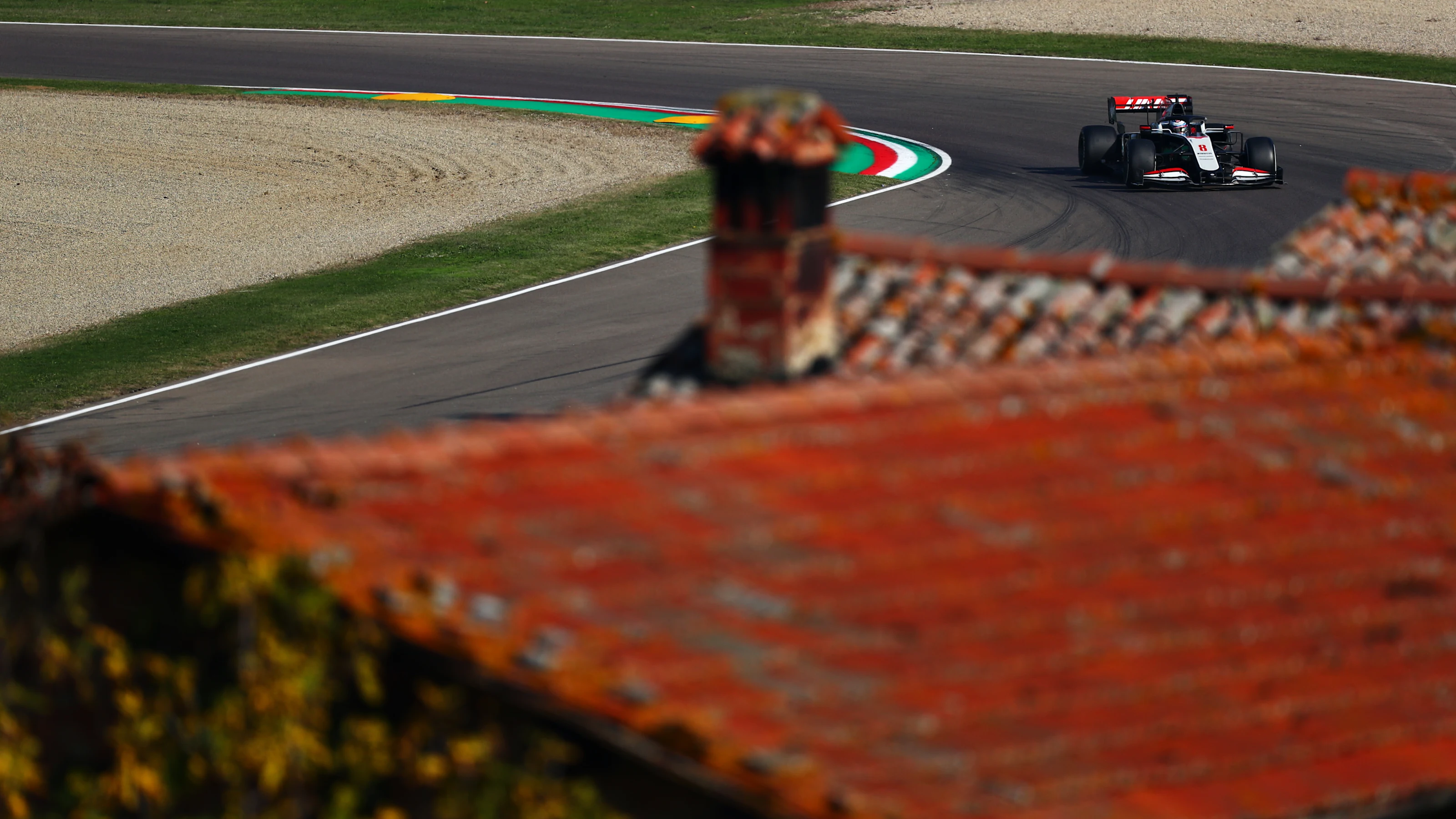 IMOLA, ITALY - OCTOBER 31: Romain Grosjean of France driving the (8) Haas F1 Team VF-20 Ferrari on