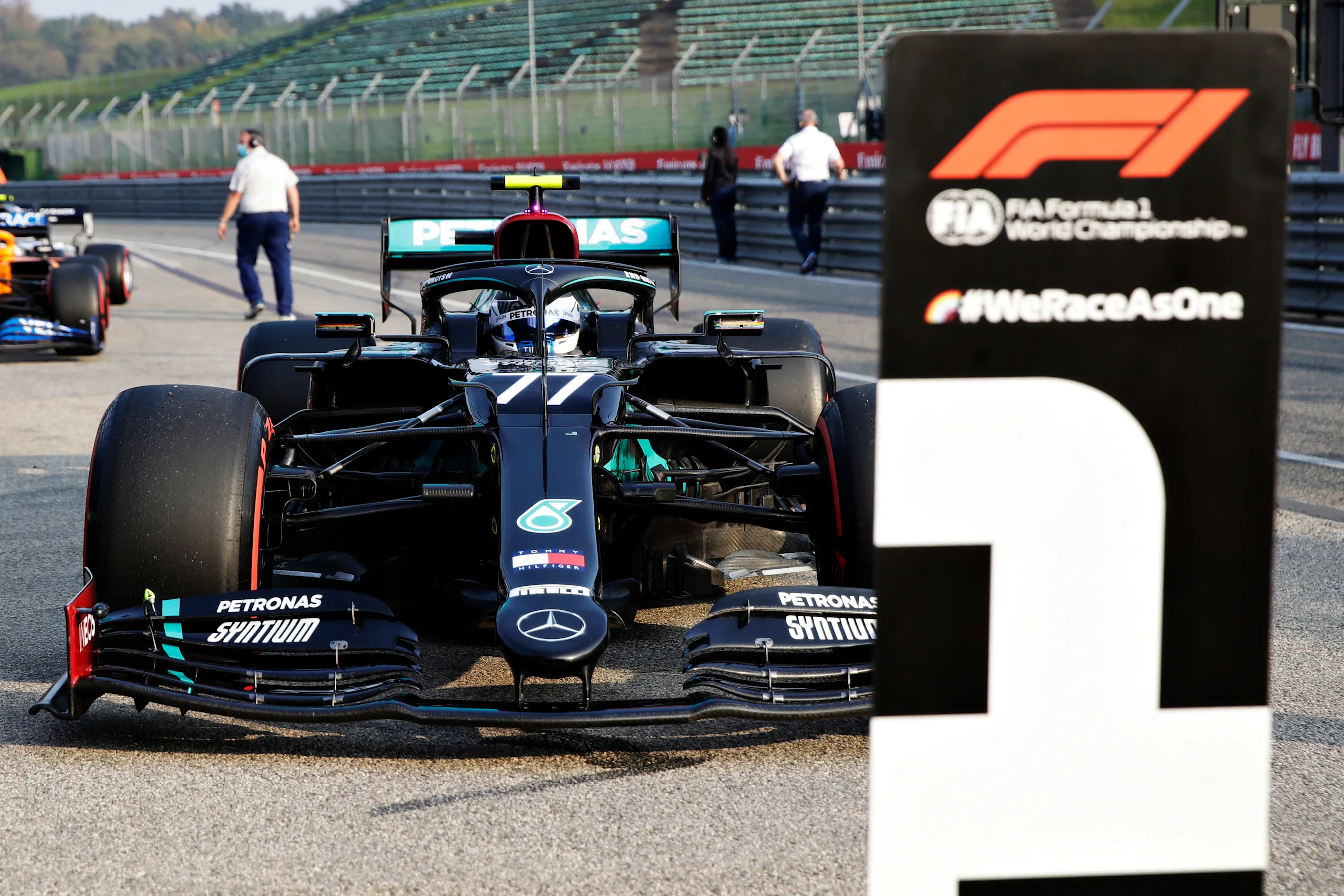IMOLA, ITALY - OCTOBER 31: Pole position qualifier Valtteri Bottas of Finland driving the (77)