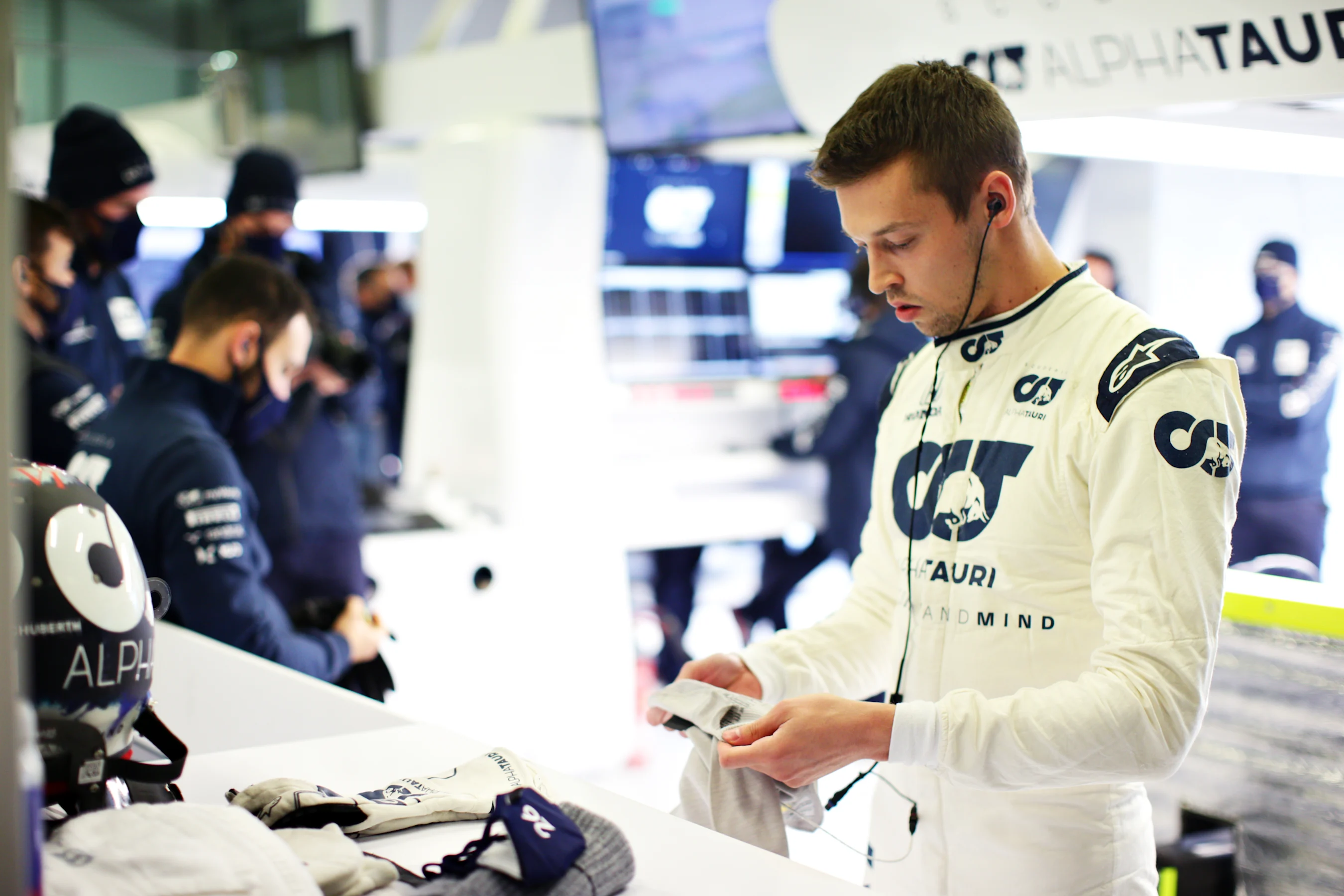 NUERBURG, GERMANY - OCTOBER 09: Daniil Kvyat of Russia and Scuderia AlphaTauri prepares to drive in