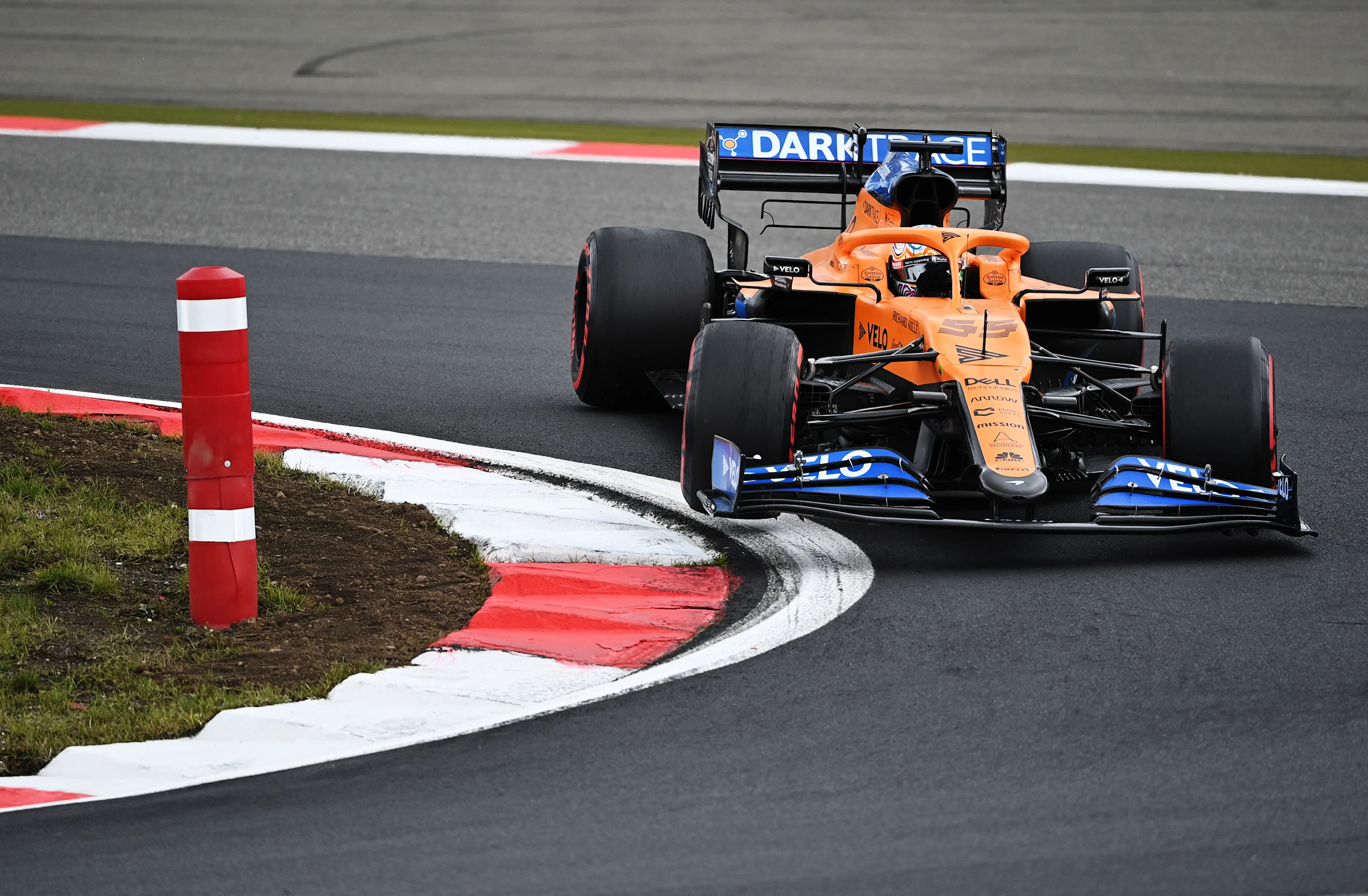 NUERBURG, GERMANY - OCTOBER 11: Carlos Sainz of Spain driving the (55) McLaren F1 Team MCL35