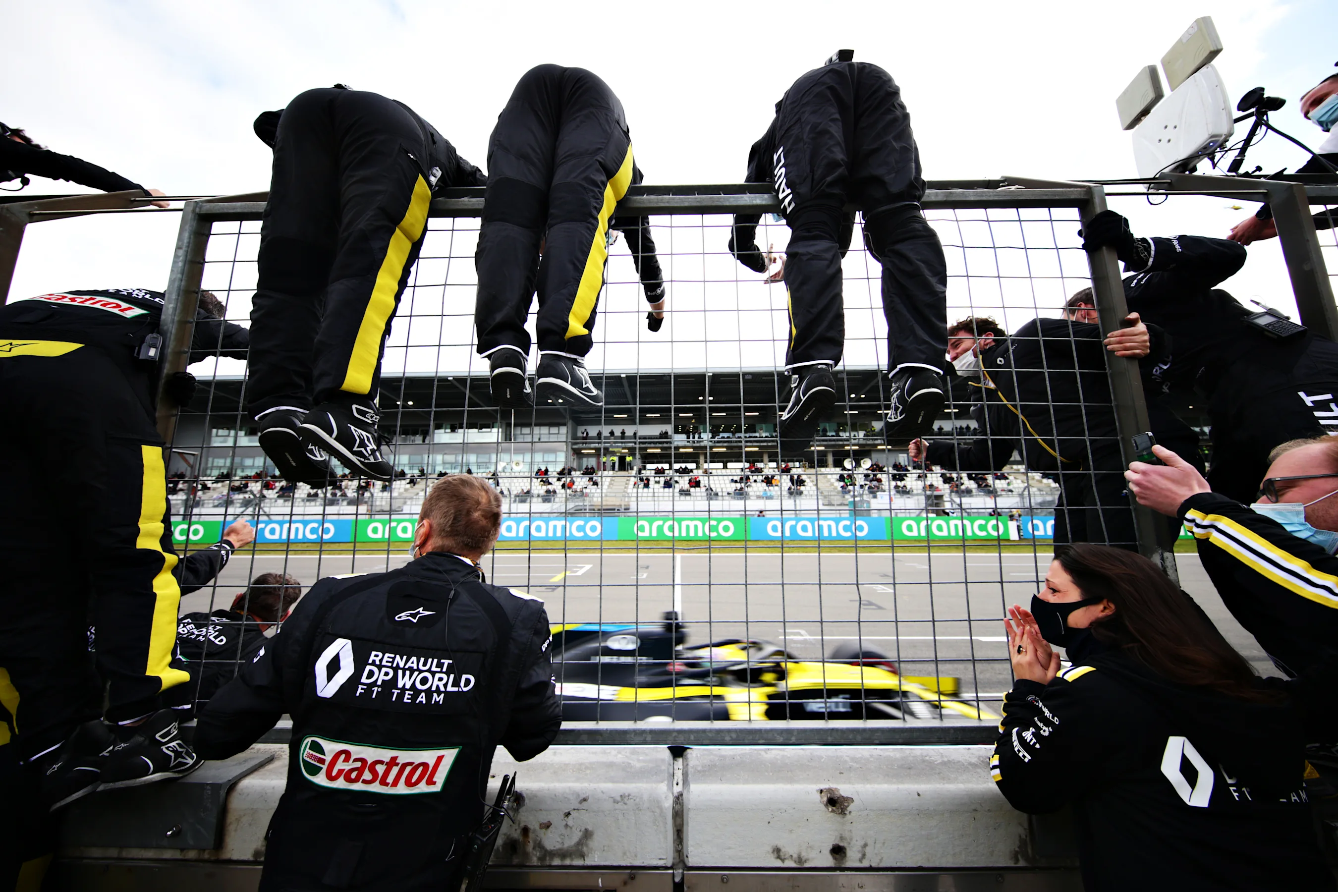 NUERBURG, GERMANY - OCTOBER 11: Third placed Daniel Ricciardo of Australia driving the (3) Renault