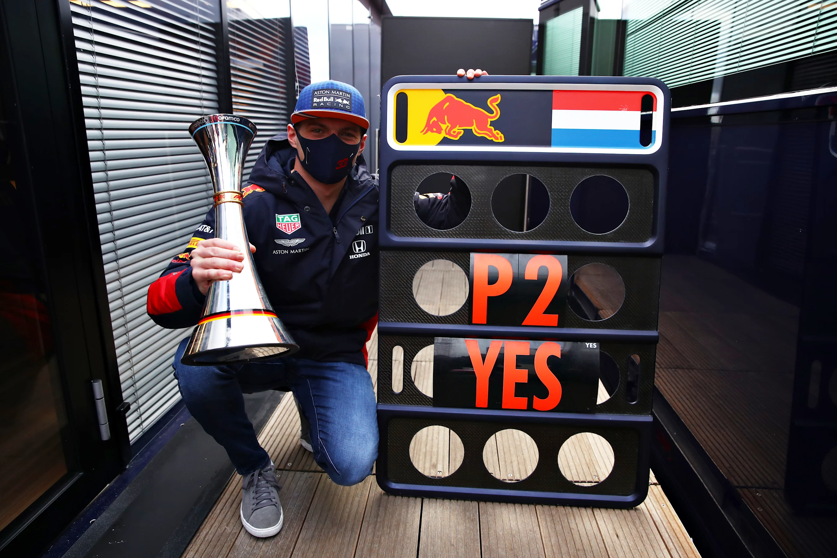 NUERBURG, GERMANY - OCTOBER 11: Second placed Max Verstappen of Netherlands and Red Bull Racing