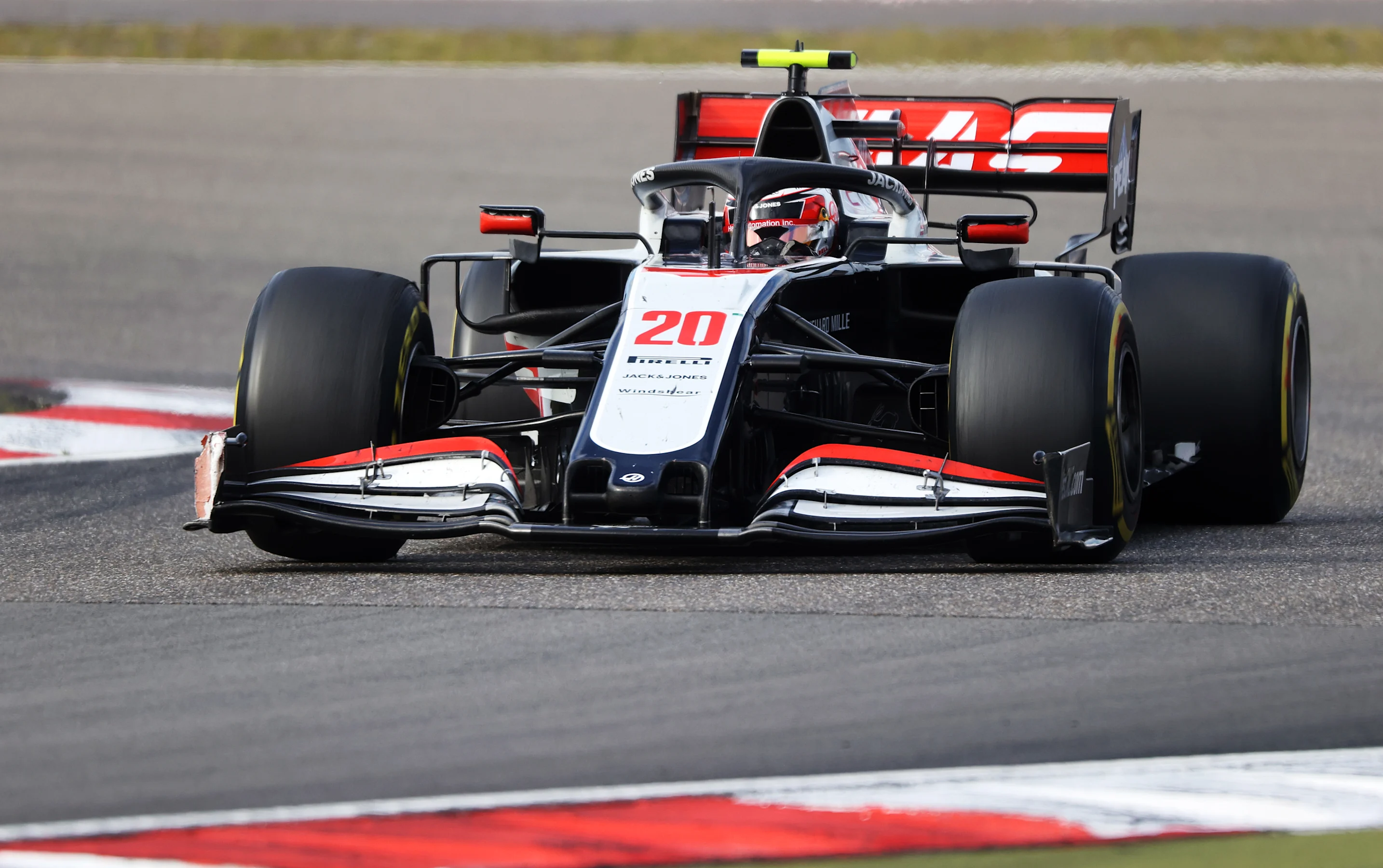 NUERBURG, GERMANY - OCTOBER 11: Kevin Magnussen of Denmark driving the (20) Haas F1 Team VF-20