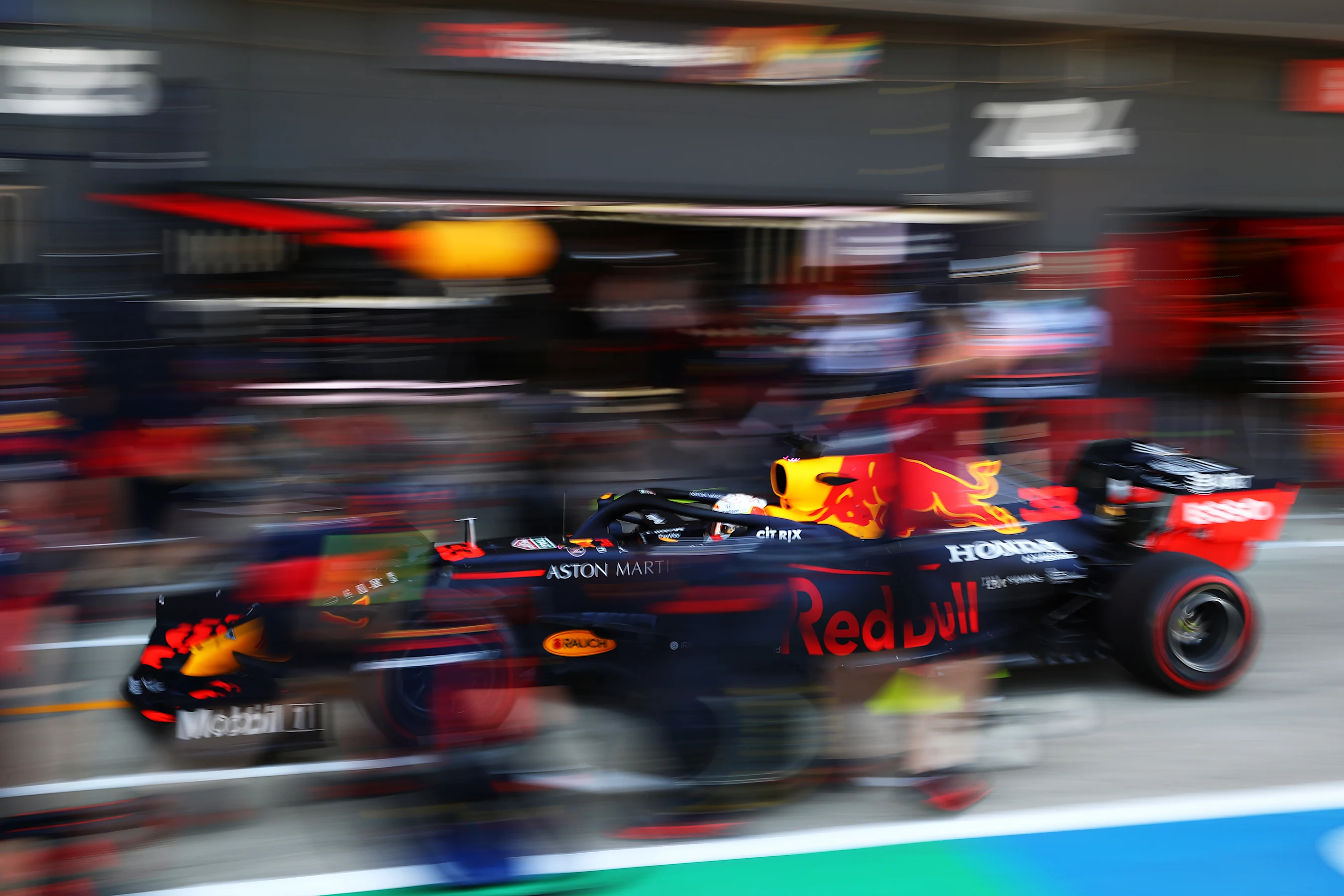NORTHAMPTON, ENGLAND - JULY 31: Max Verstappen of the Netherlands driving the (33) Aston Martin Red