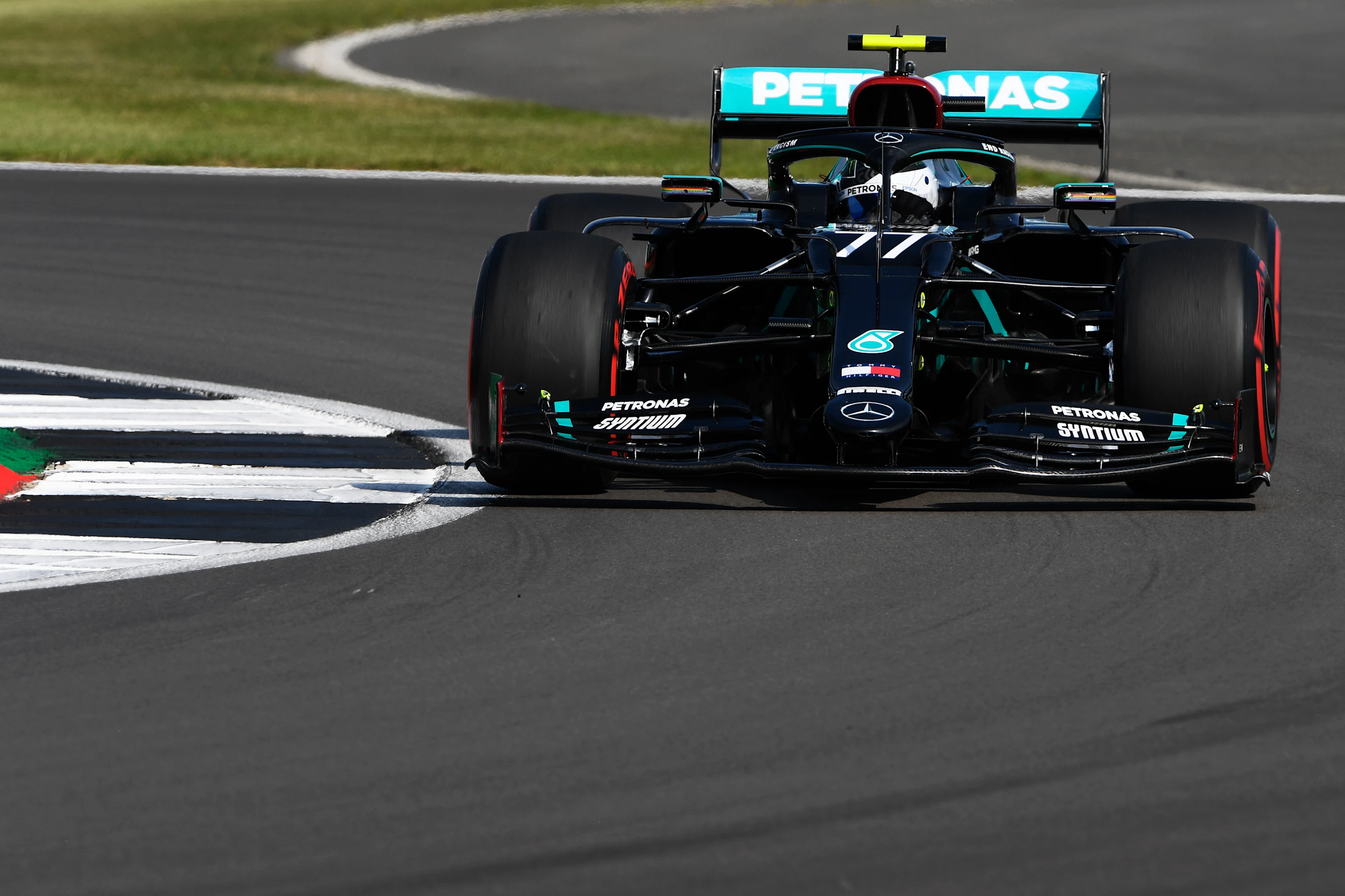 NORTHAMPTON, ENGLAND - JULY 31: Valtteri Bottas of Finland driving the (77) Mercedes AMG Petronas