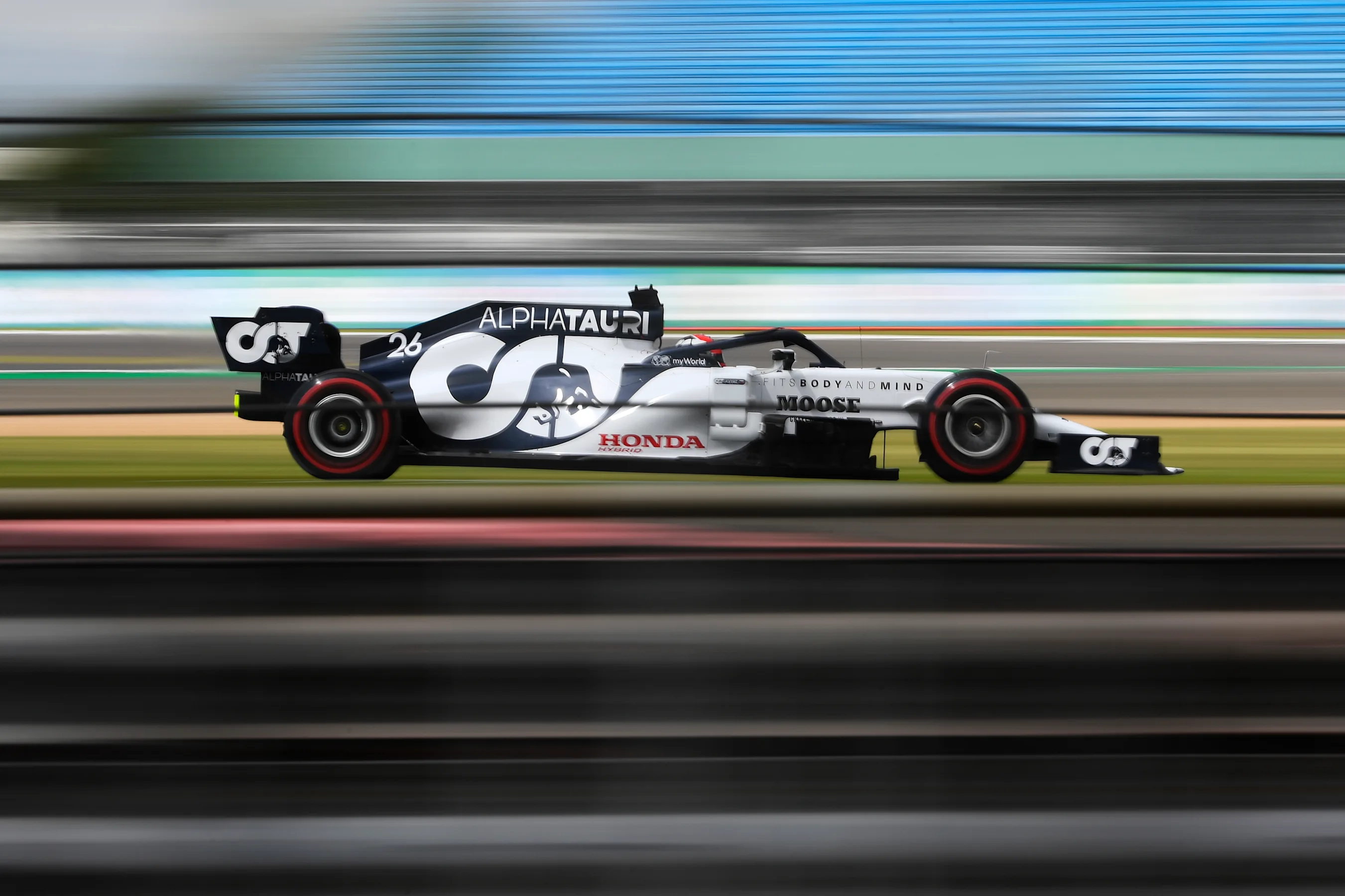 NORTHAMPTON, ENGLAND - AUGUST 01: Daniil Kvyat of Russia driving the (26) Scuderia AlphaTauri AT01