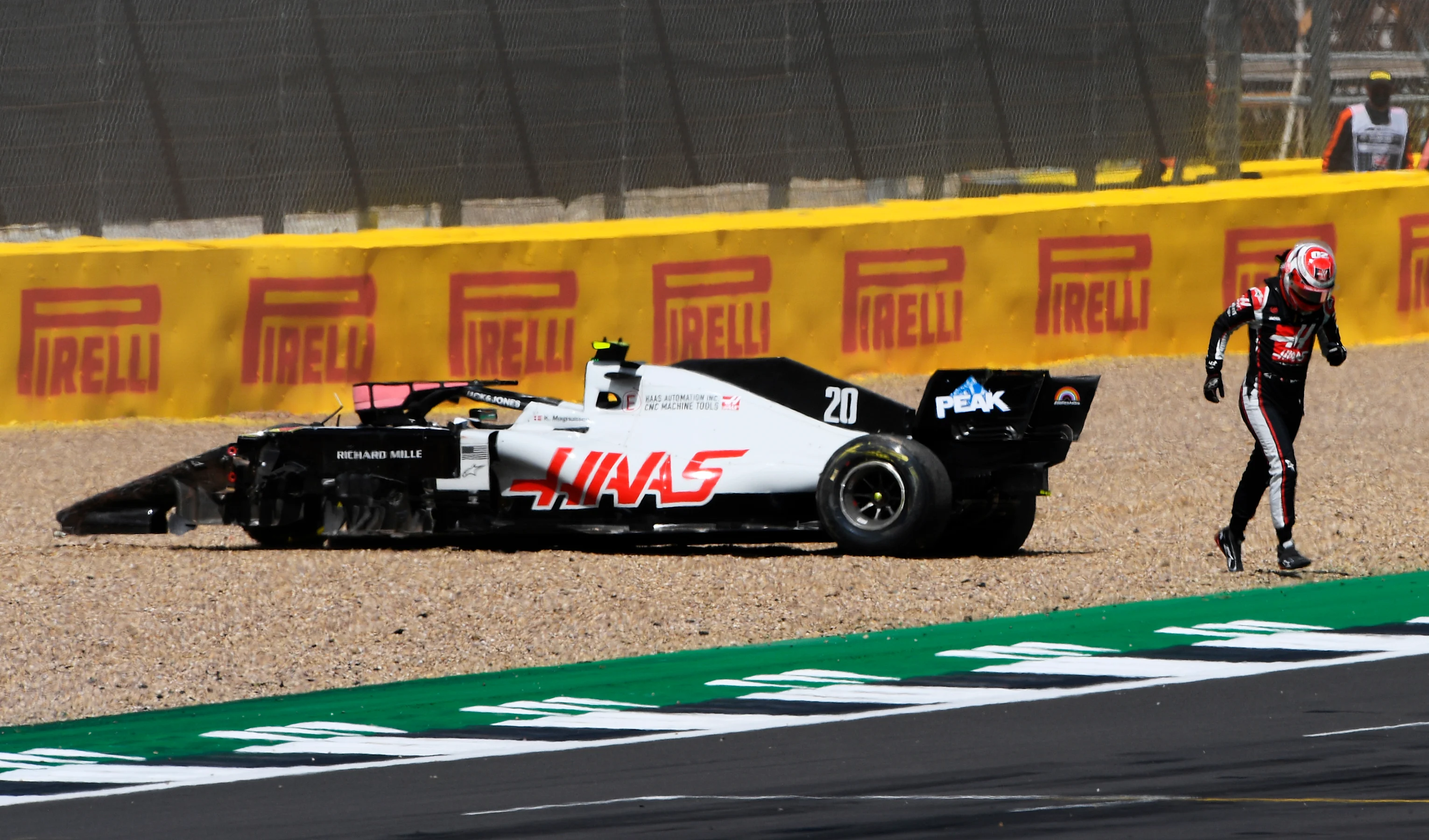 NORTHAMPTON, ENGLAND - AUGUST 02:  Kevin Magnussen of Denmark driving the (20) Haas F1 Team VF-20