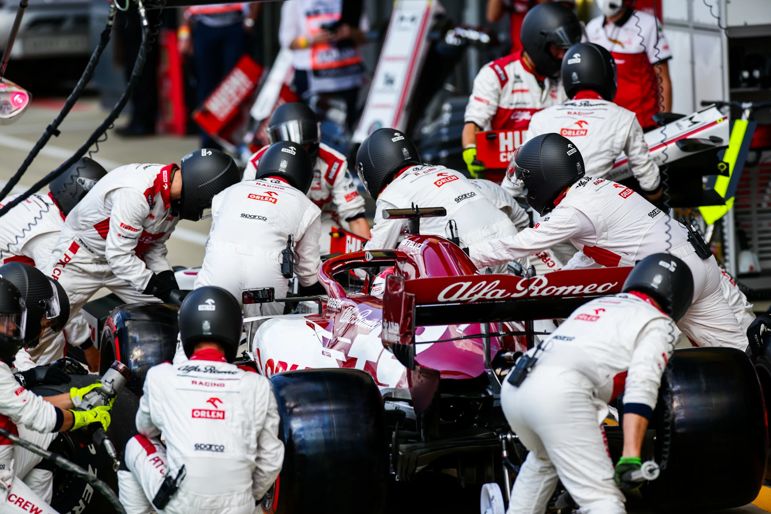 NORTHAMPTON, ENGLAND - AUGUST 02: Kimi Raikkonen of Alfa Romeo and Finland  during the F1 Grand