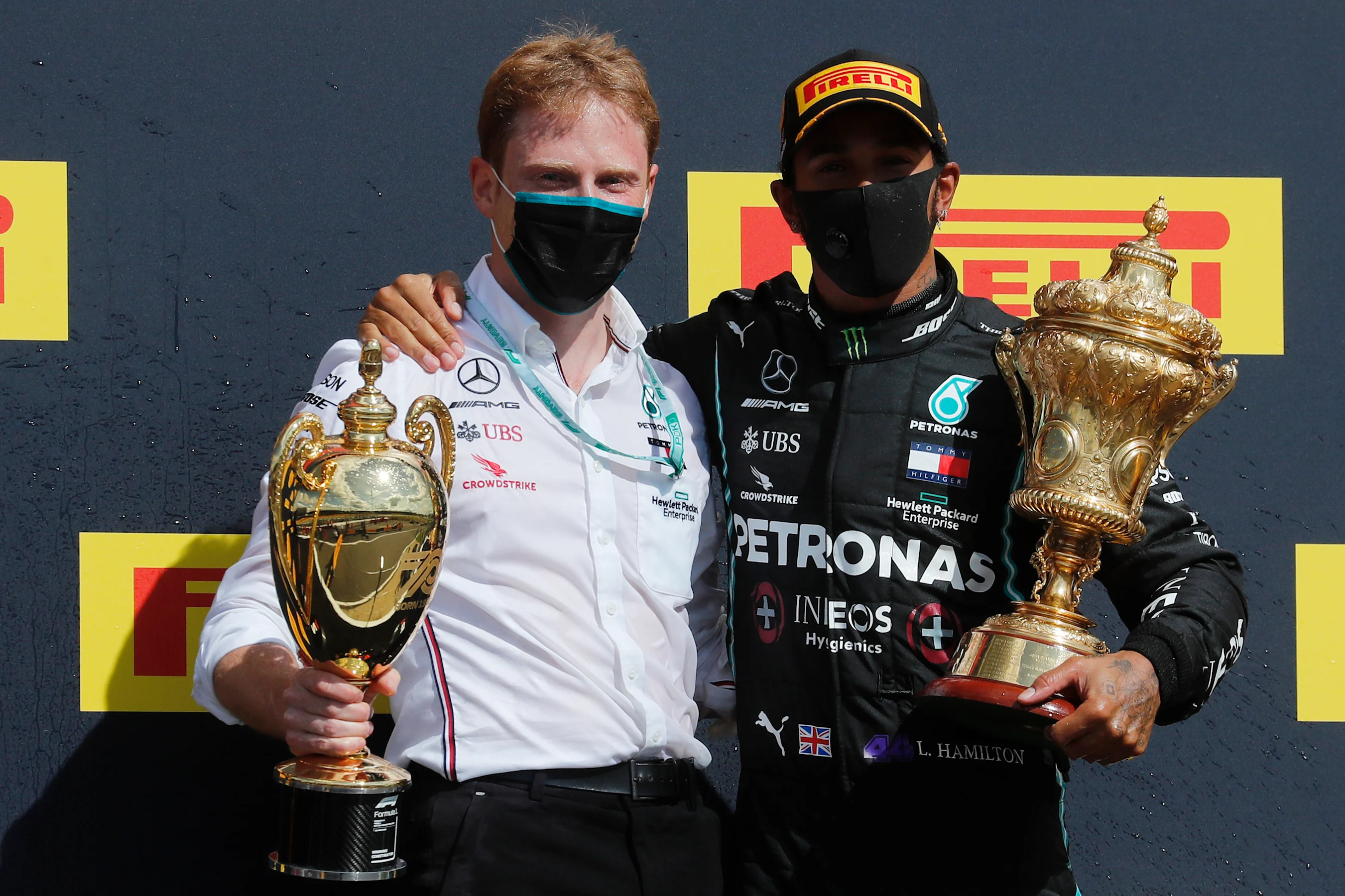 NORTHAMPTON, ENGLAND - AUGUST 02: Race winner Lewis Hamilton of Great Britain and Mercedes GP