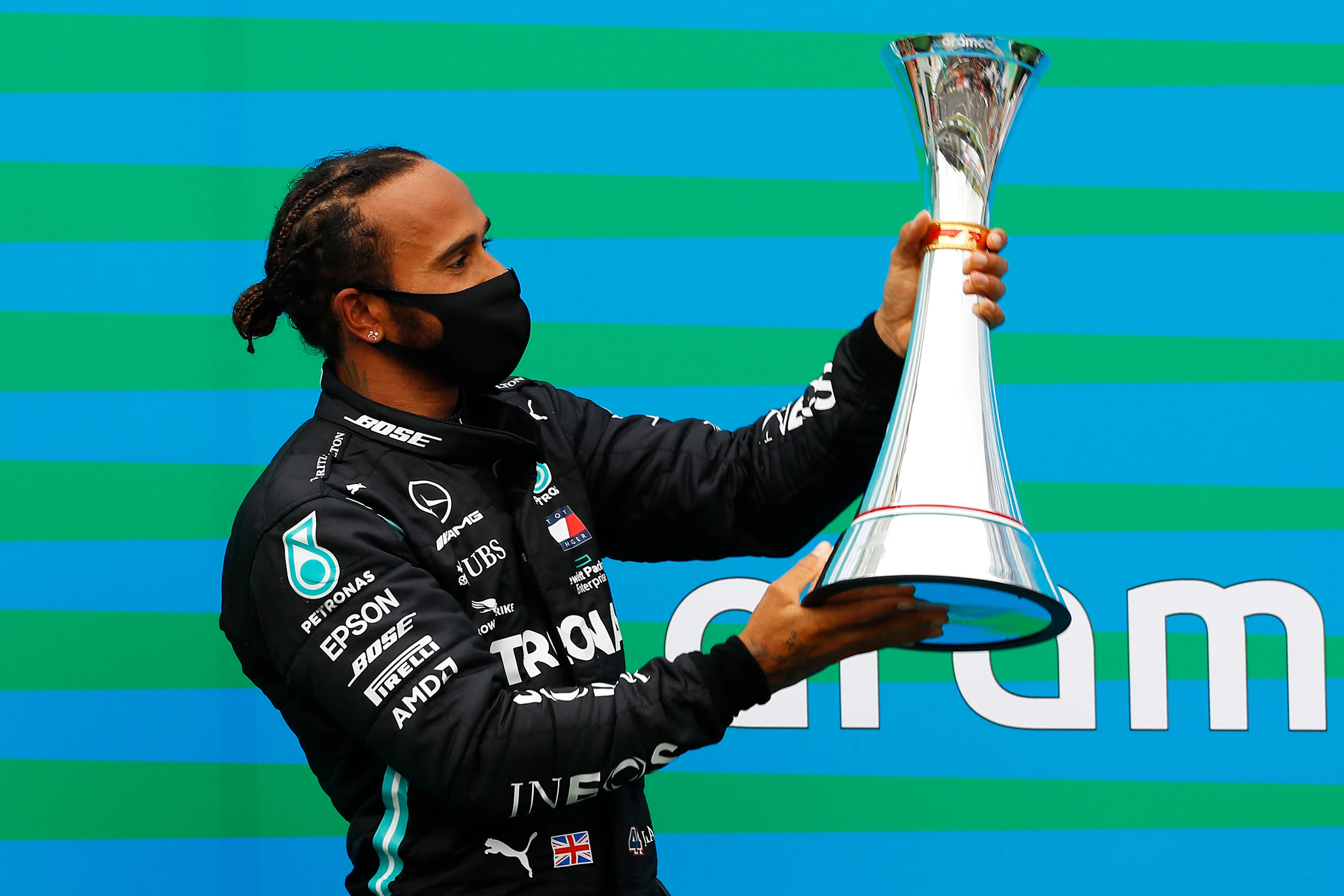 BUDAPEST, HUNGARY - JULY 19: Race winner Lewis Hamilton of Great Britain and Mercedes GP celebrates