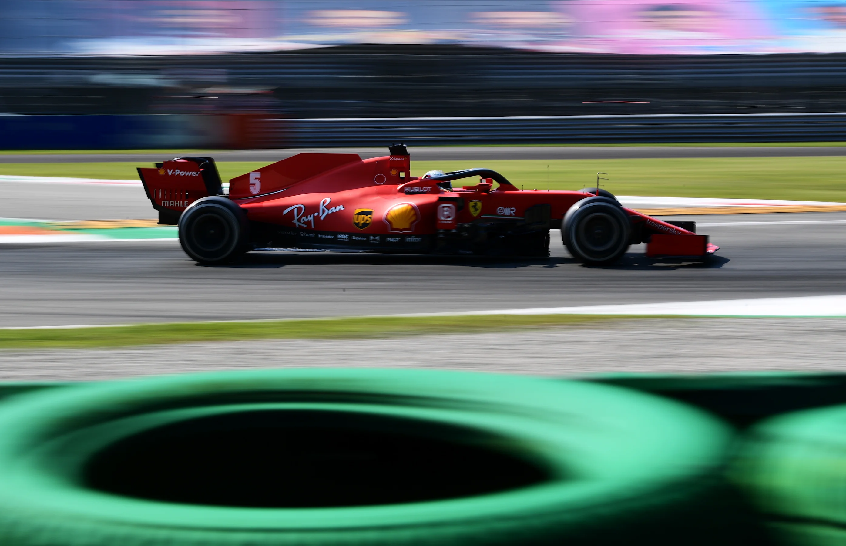 MONZA, ITALY - SEPTEMBER 04: Sebastian Vettel of Germany driving the (5) Scuderia Ferrari SF1000 on