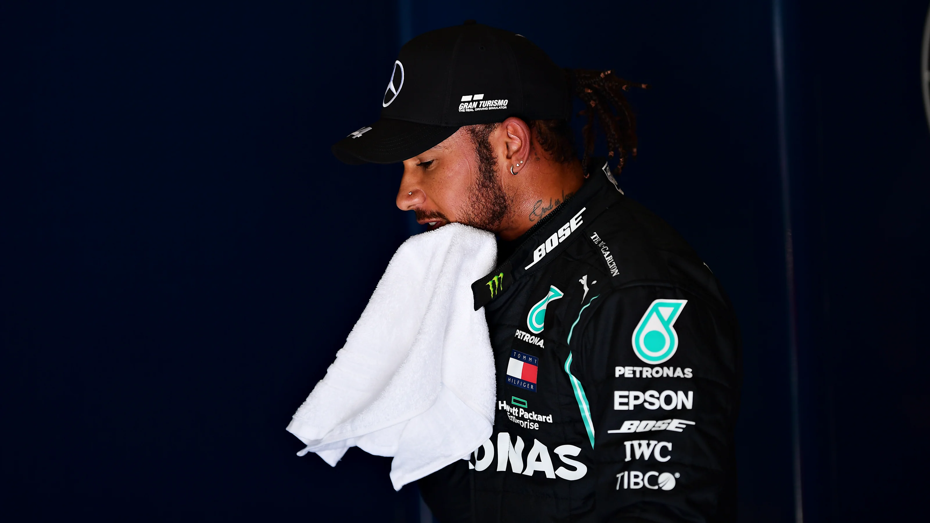 MONZA, ITALY - SEPTEMBER 05: Pole position qualifier Lewis Hamilton of Great Britain and Mercedes