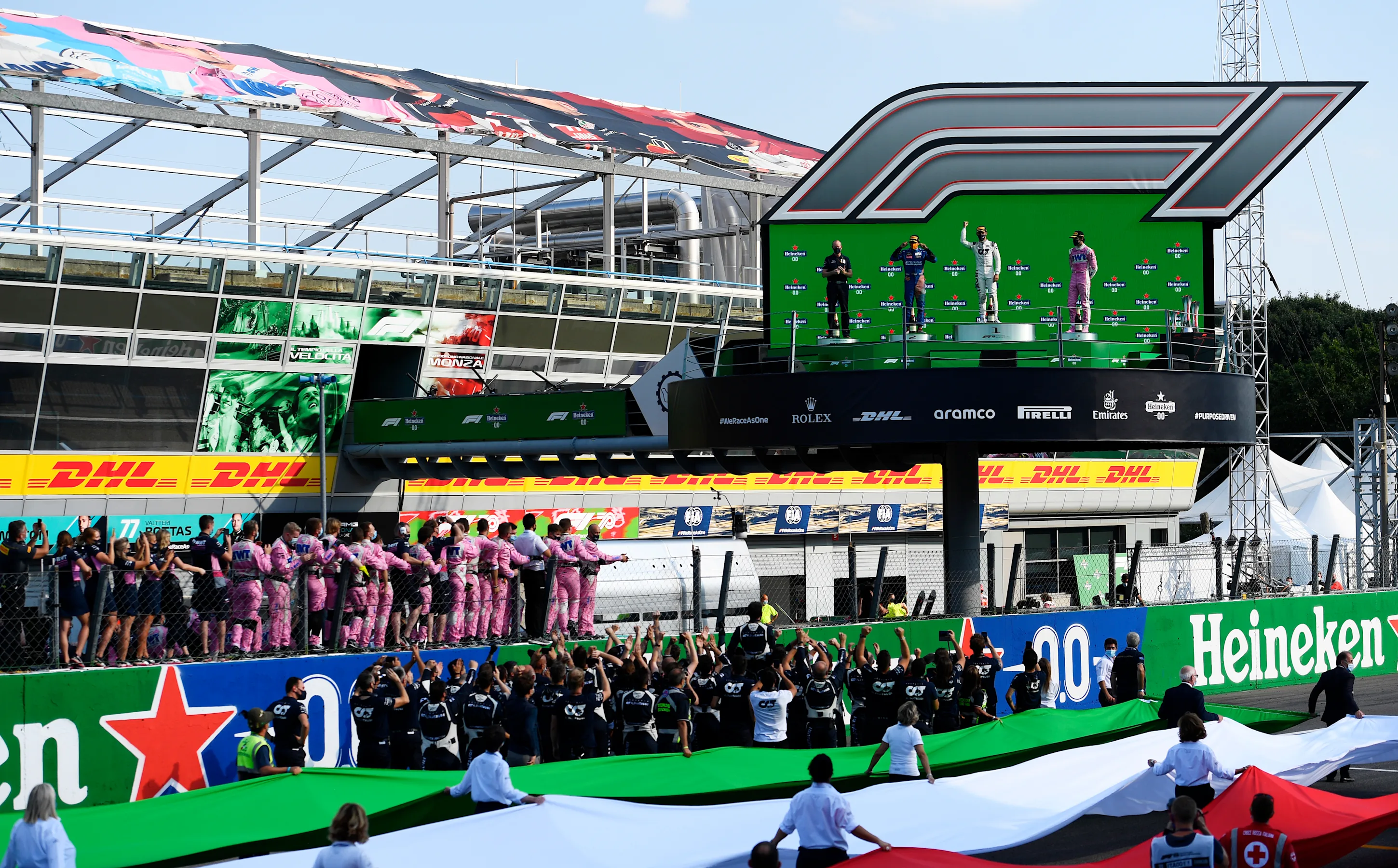 MONZA, ITALY - SEPTEMBER 06: Race winner Pierre Gasly of France and Scuderia AlphaTauri, second