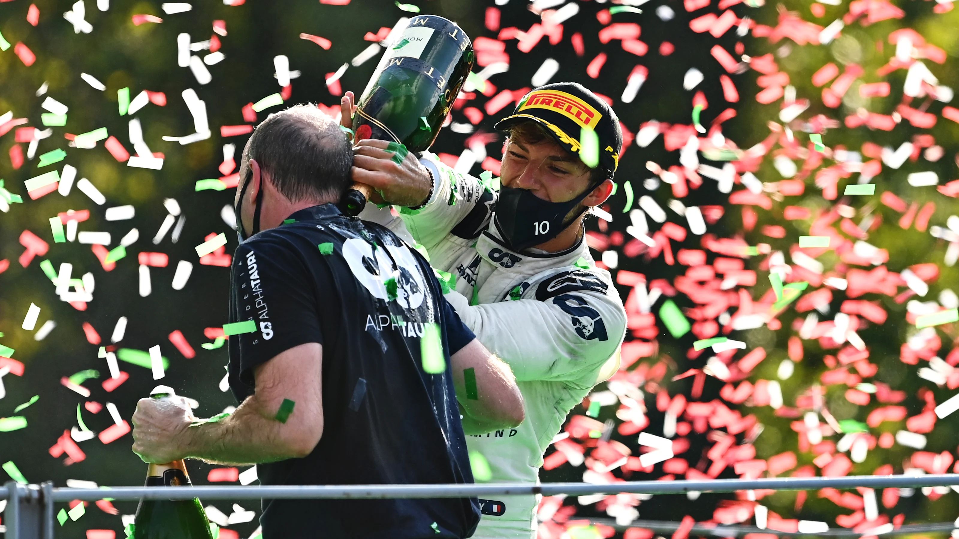 MONZA, ITALY - SEPTEMBER 06: Race winner Pierre Gasly of France and Scuderia AlphaTauri celebrates