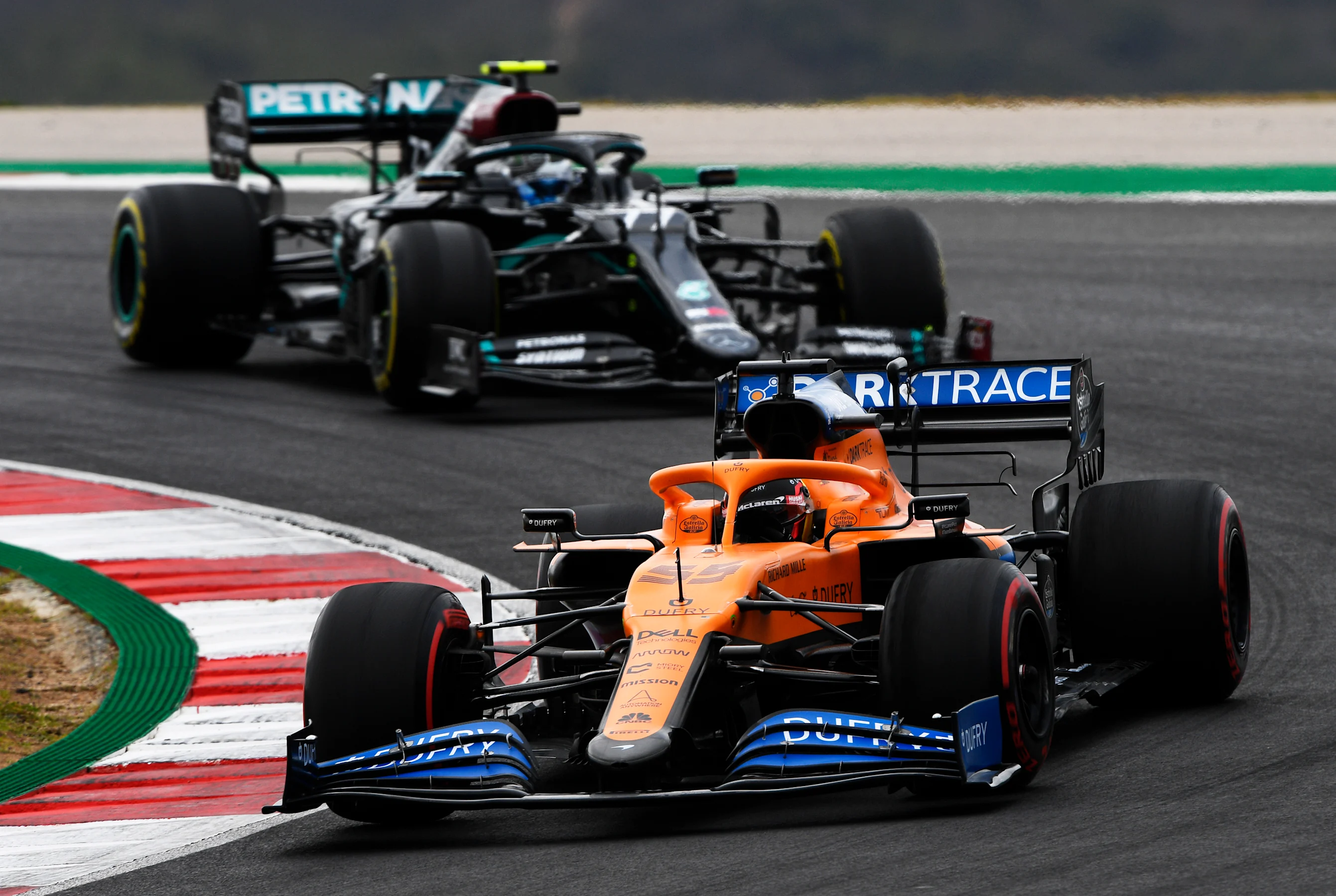 PORTIMAO, PORTUGAL - OCTOBER 25: Carlos Sainz of Spain driving the (55) McLaren F1 Team MCL35