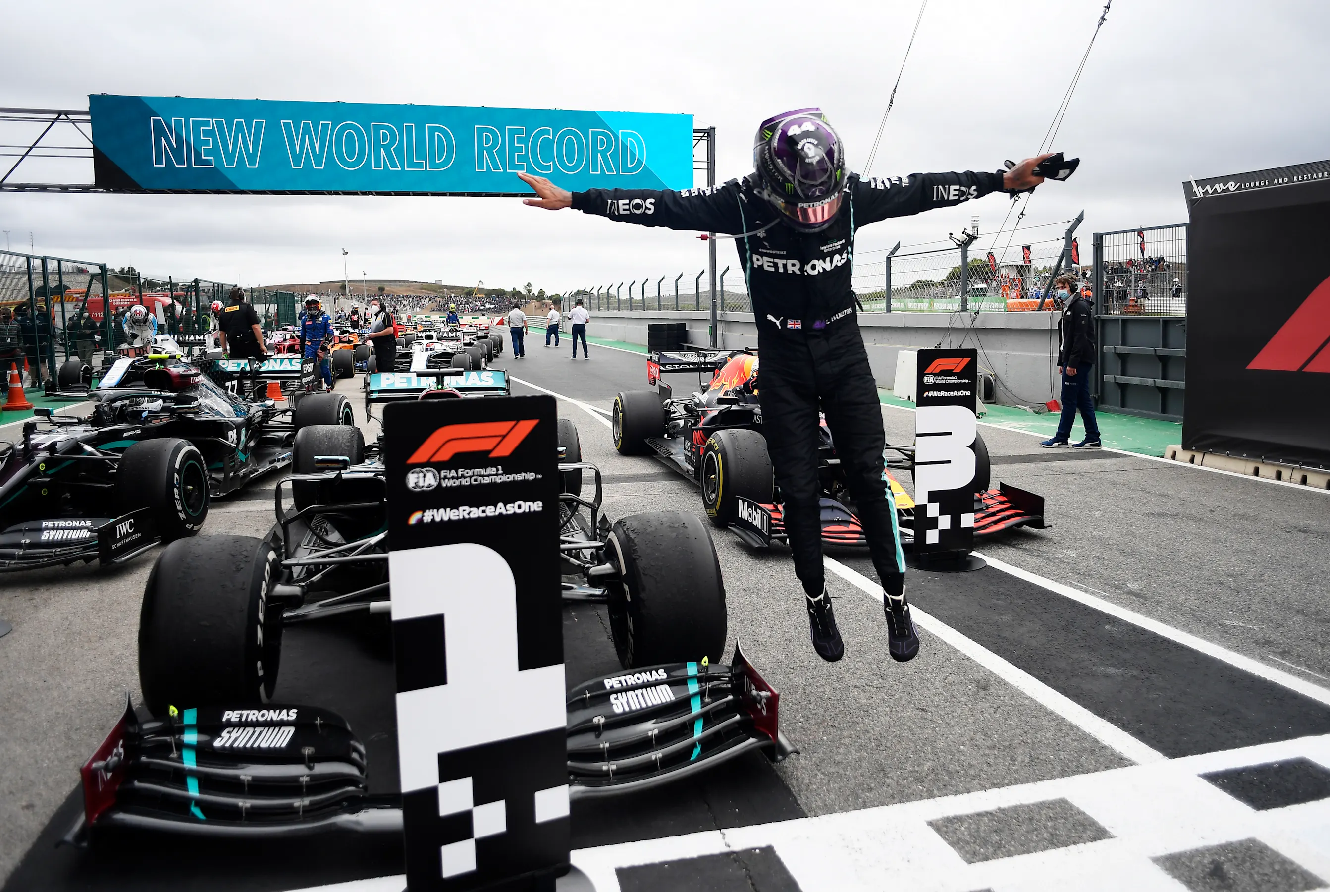 PORTIMAO, PORTUGAL - OCTOBER 25: Race winner Lewis Hamilton of Great Britain and Mercedes GP