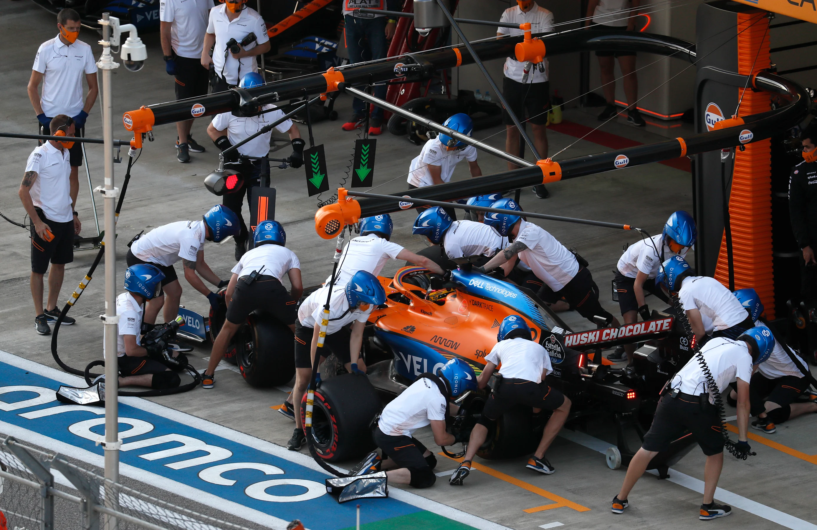 SOCHI, RUSSIA - SEPTEMBER 25: Carlos Sainz of Spain driving the (55) McLaren F1 Team MCL35 Renault