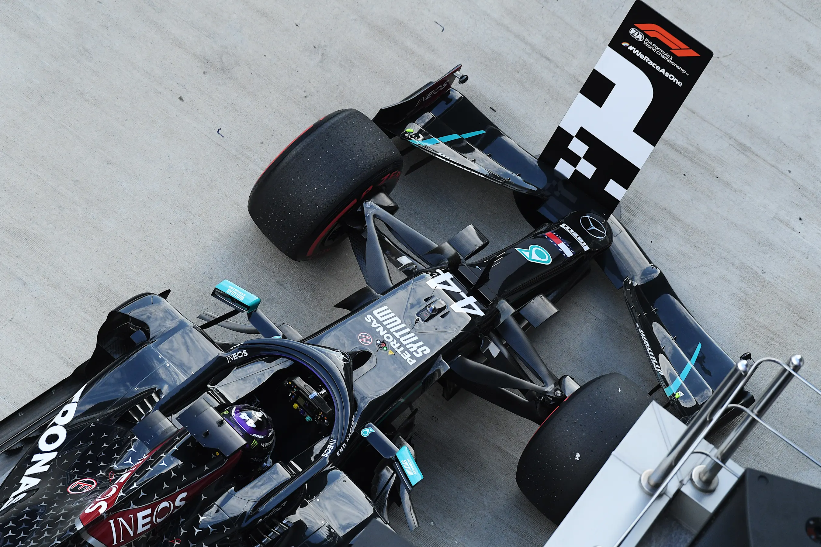 SOCHI, RUSSIA - SEPTEMBER 26: Pole position qualifier Lewis Hamilton of Great Britain and Mercedes