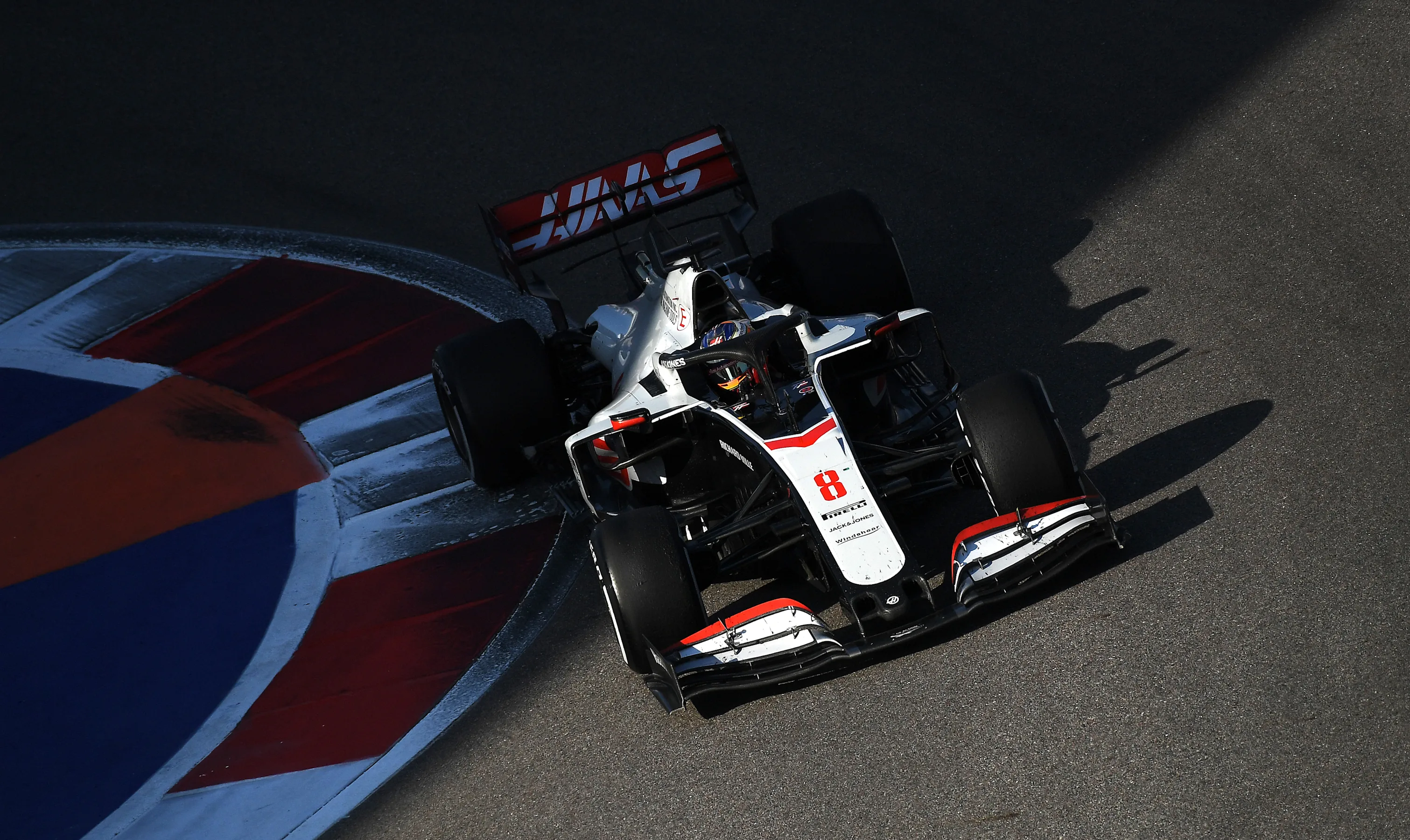 SOCHI, RUSSIA - SEPTEMBER 27: Romain Grosjean of France driving the (8) Haas F1 Team VF-20 Ferrari
