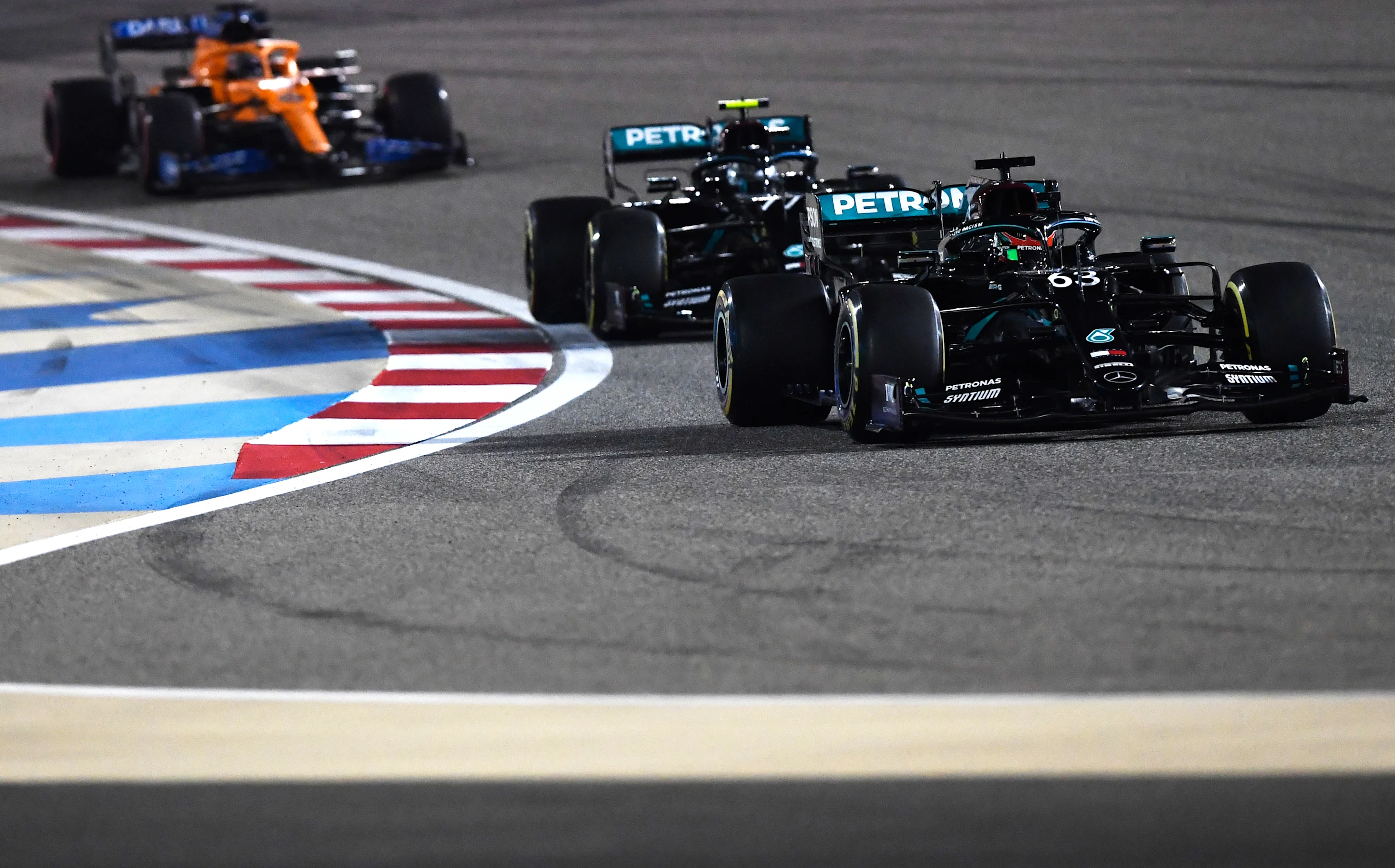 BAHRAIN, BAHRAIN - DECEMBER 06: George Russell of Great Britain driving the (63) Mercedes AMG